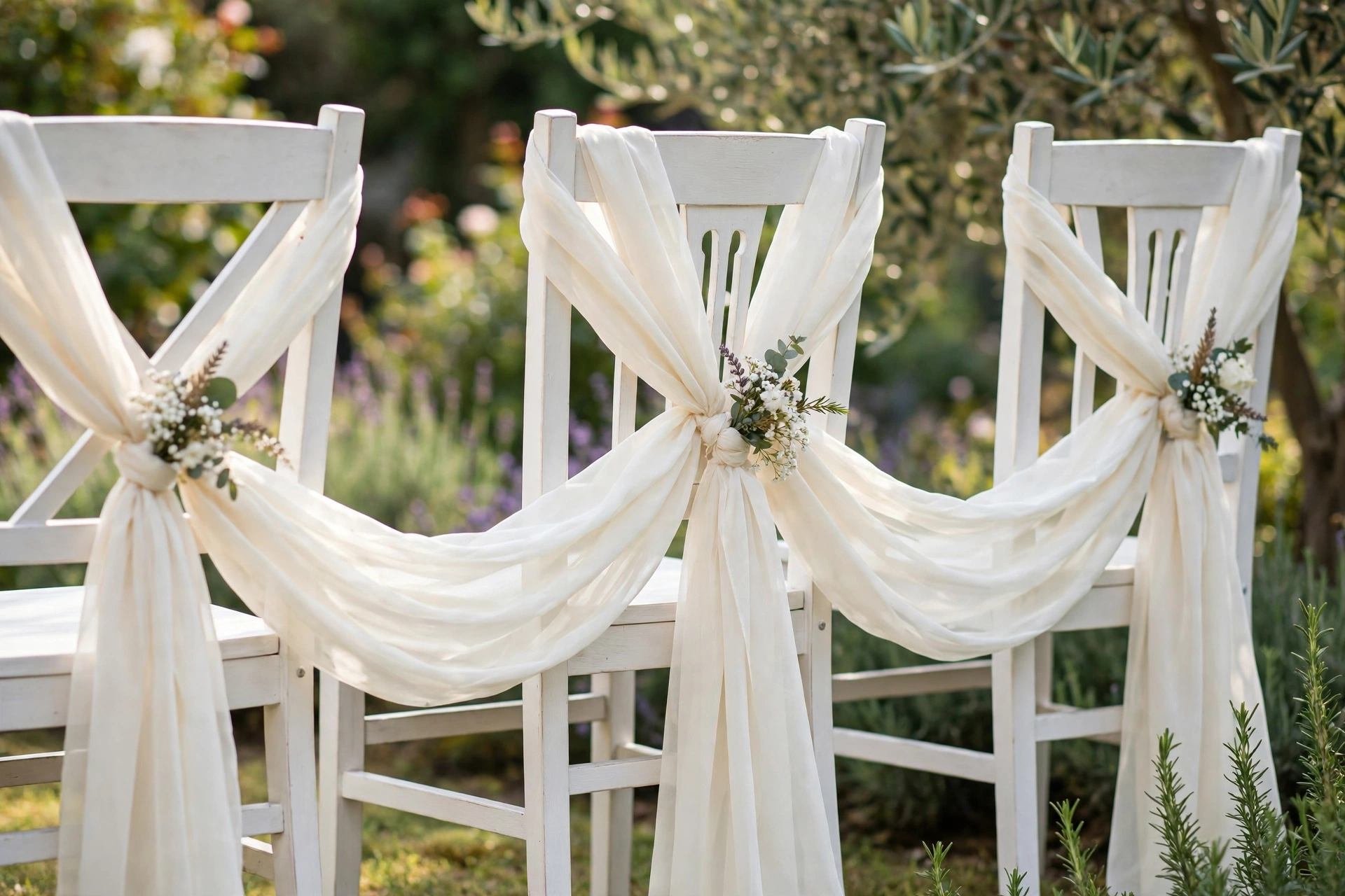 Tall glass hurricane with pillar candle lining an evening wedding aisle