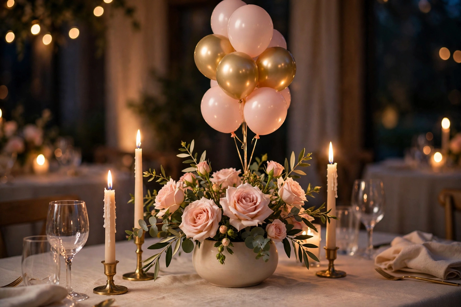 Wedding photo backdrop wall of pastel balloons in peach, cream and sage with gold neon sign
