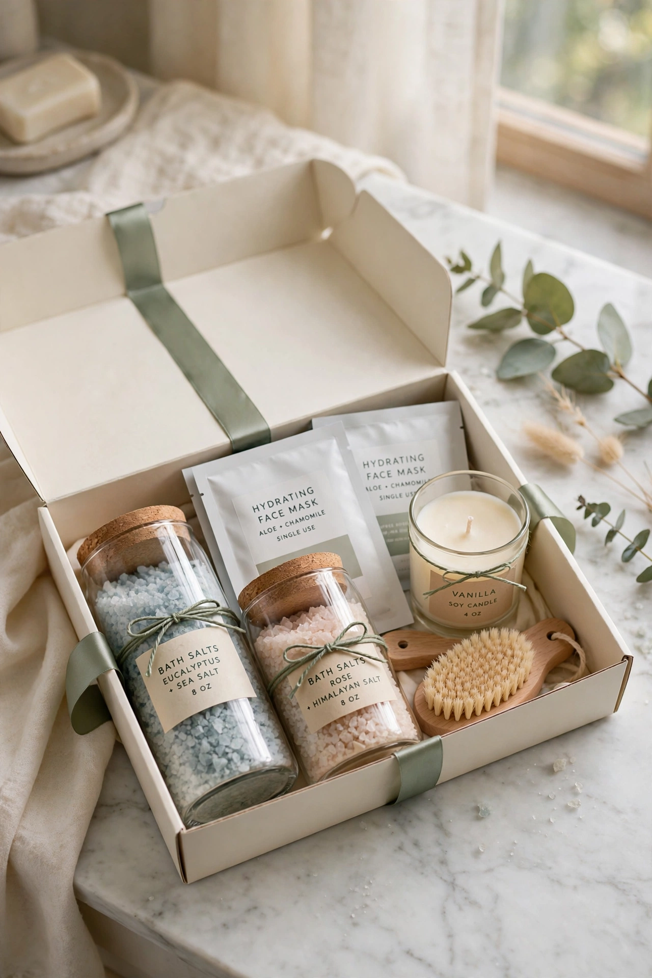 Coffee themed bridesmaid gift box with mug and beans