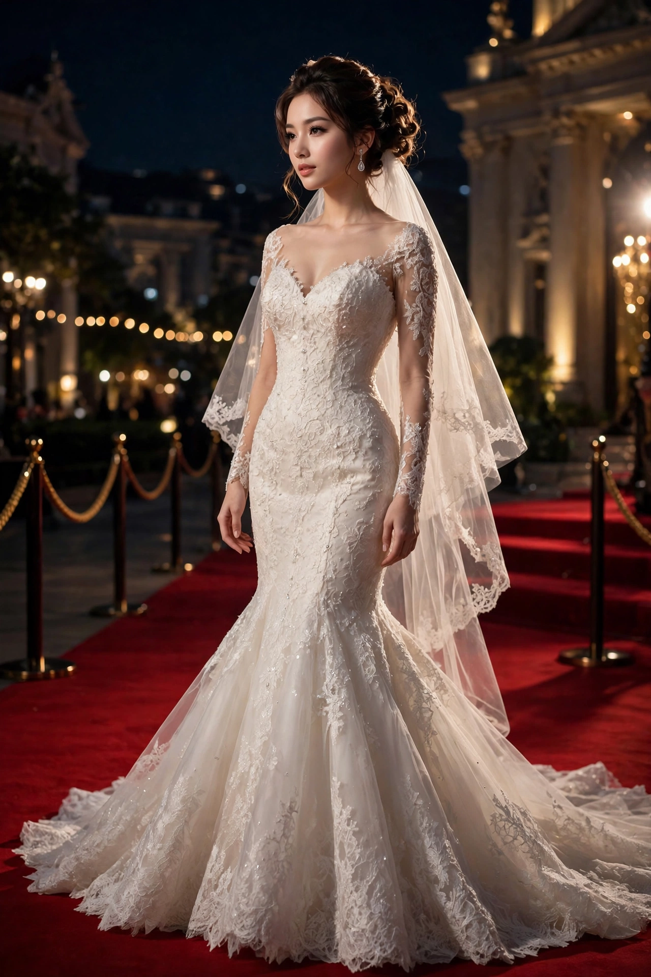 Bride wearing a fitted mermaid wedding gown