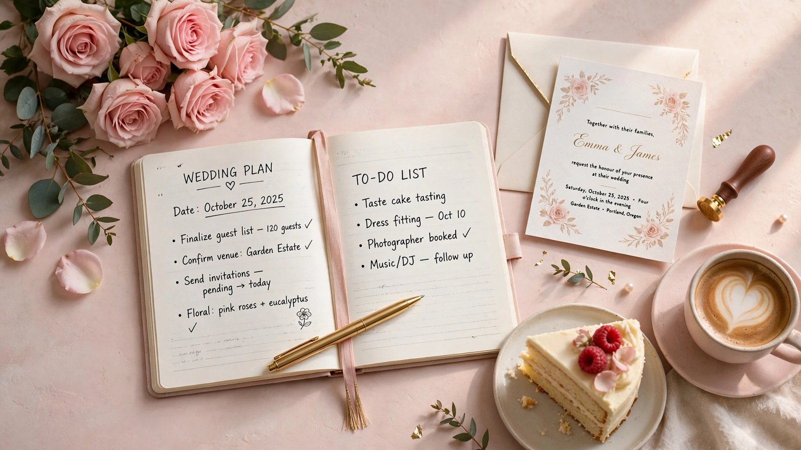 Wedding planning flat lay