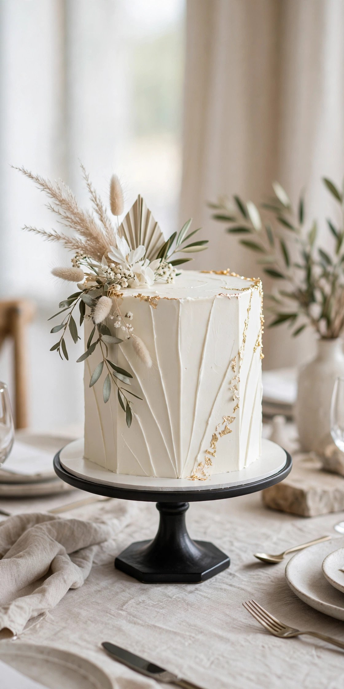 Modern hexagonal single-tier wedding cake