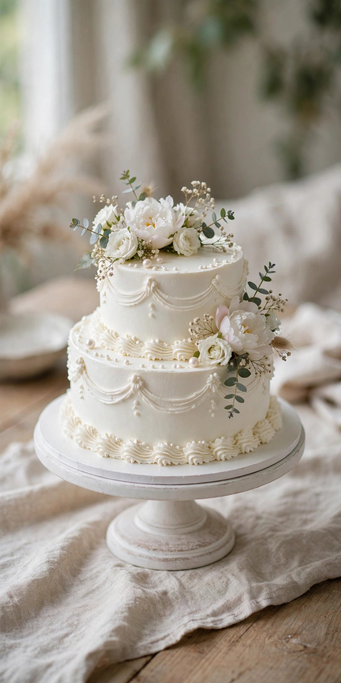 Petite two-tier classic white wedding cake