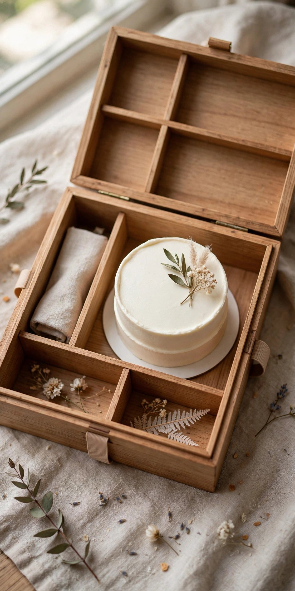 Small bento box wedding cake with minimalist design