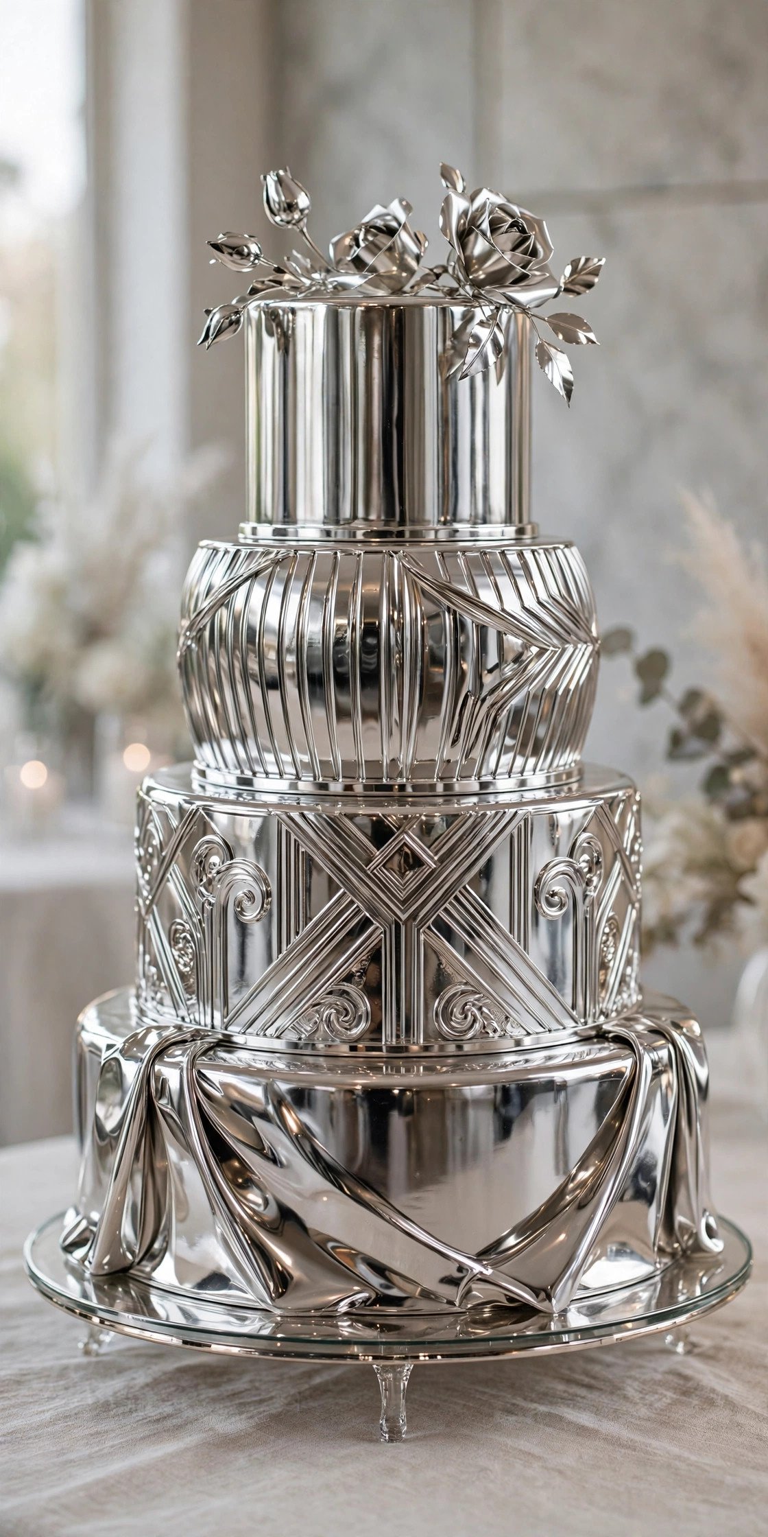 Chrome silver metallic wedding cake