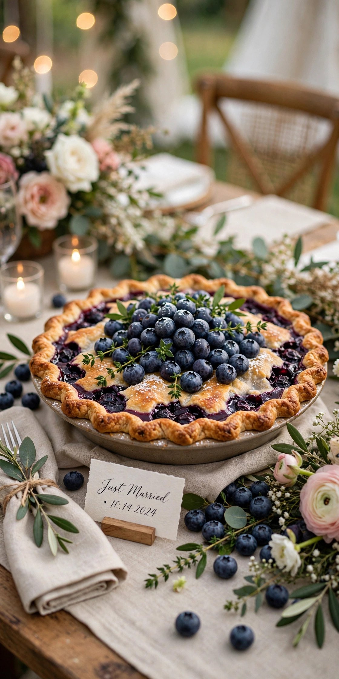 Blueberry pie with fresh berries at a wedding