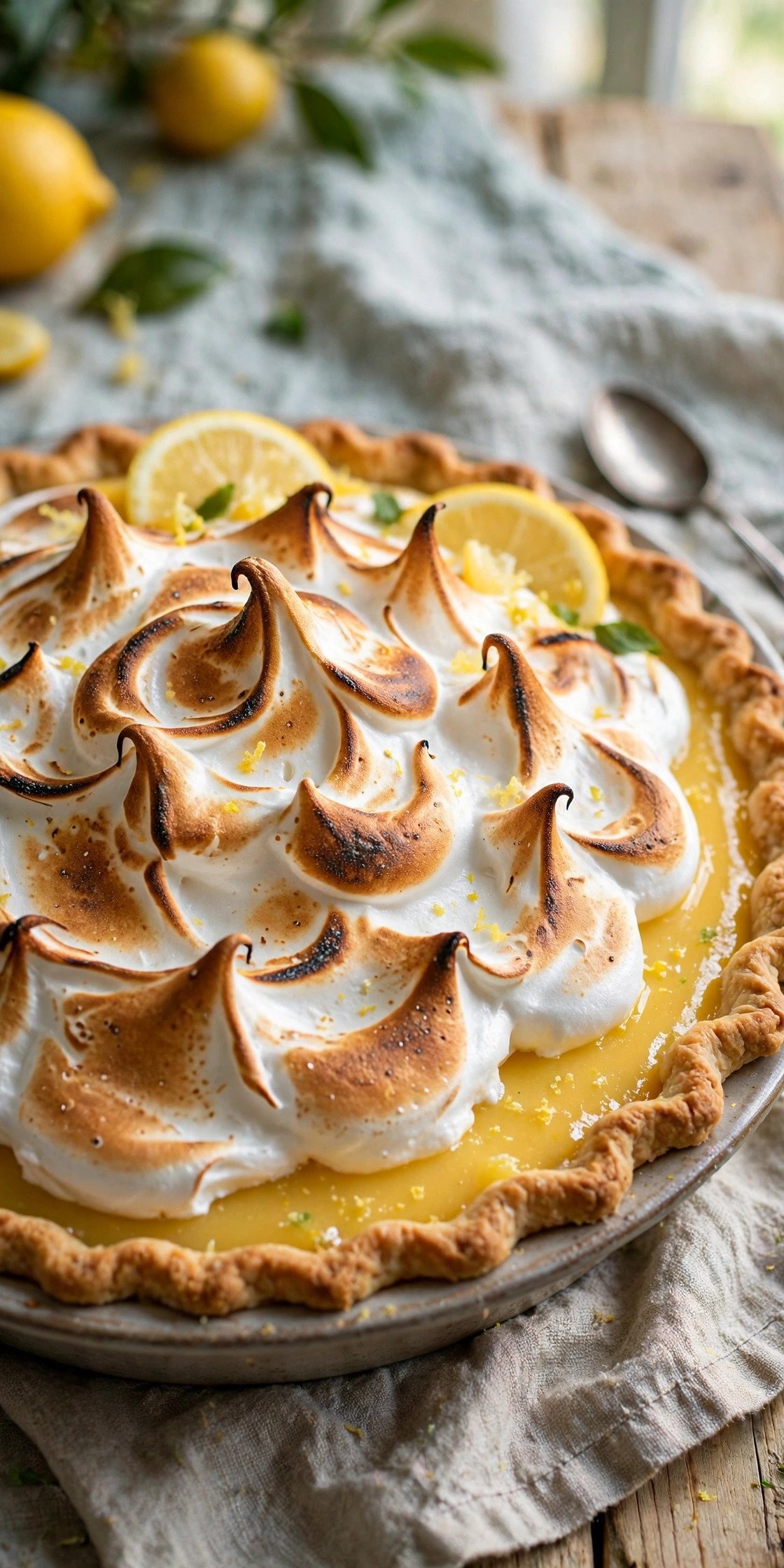 Lemon meringue pie with torched topping