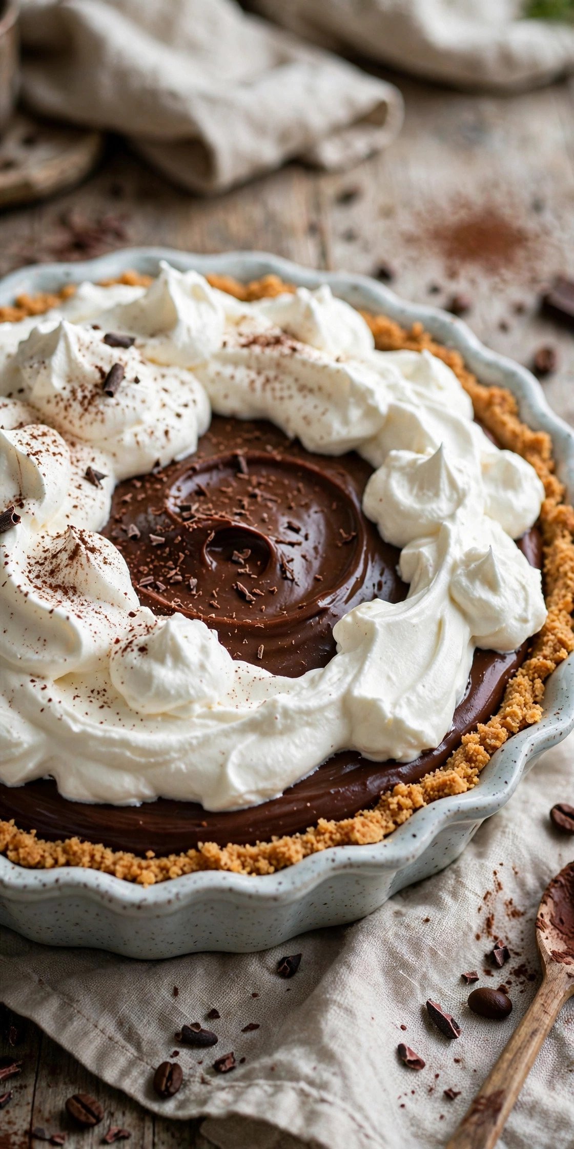 Chocolate silk pie with whipped cream