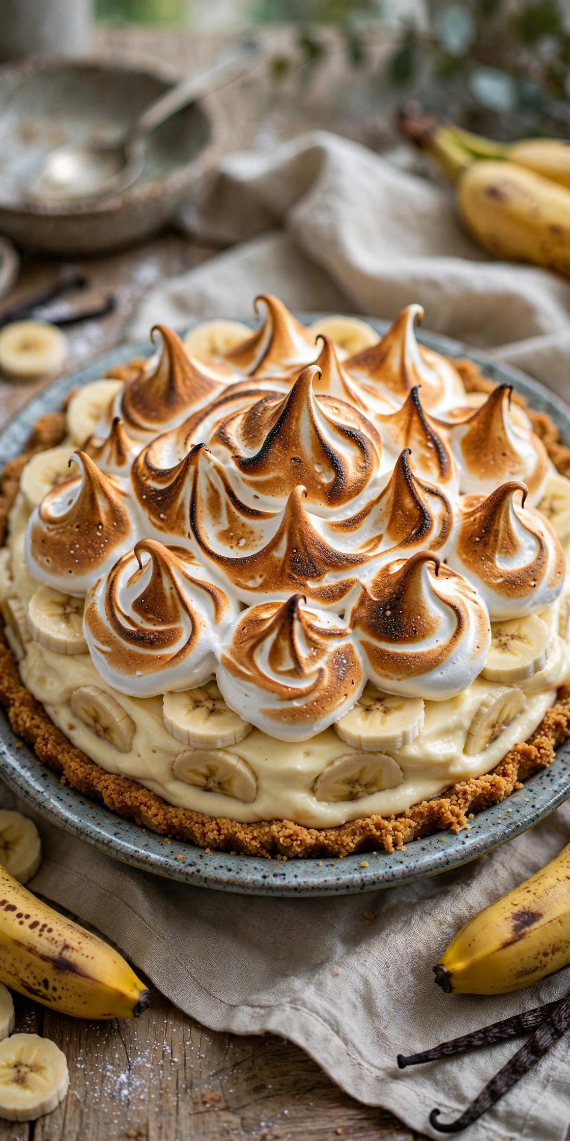 Banana cream pie with torched meringue