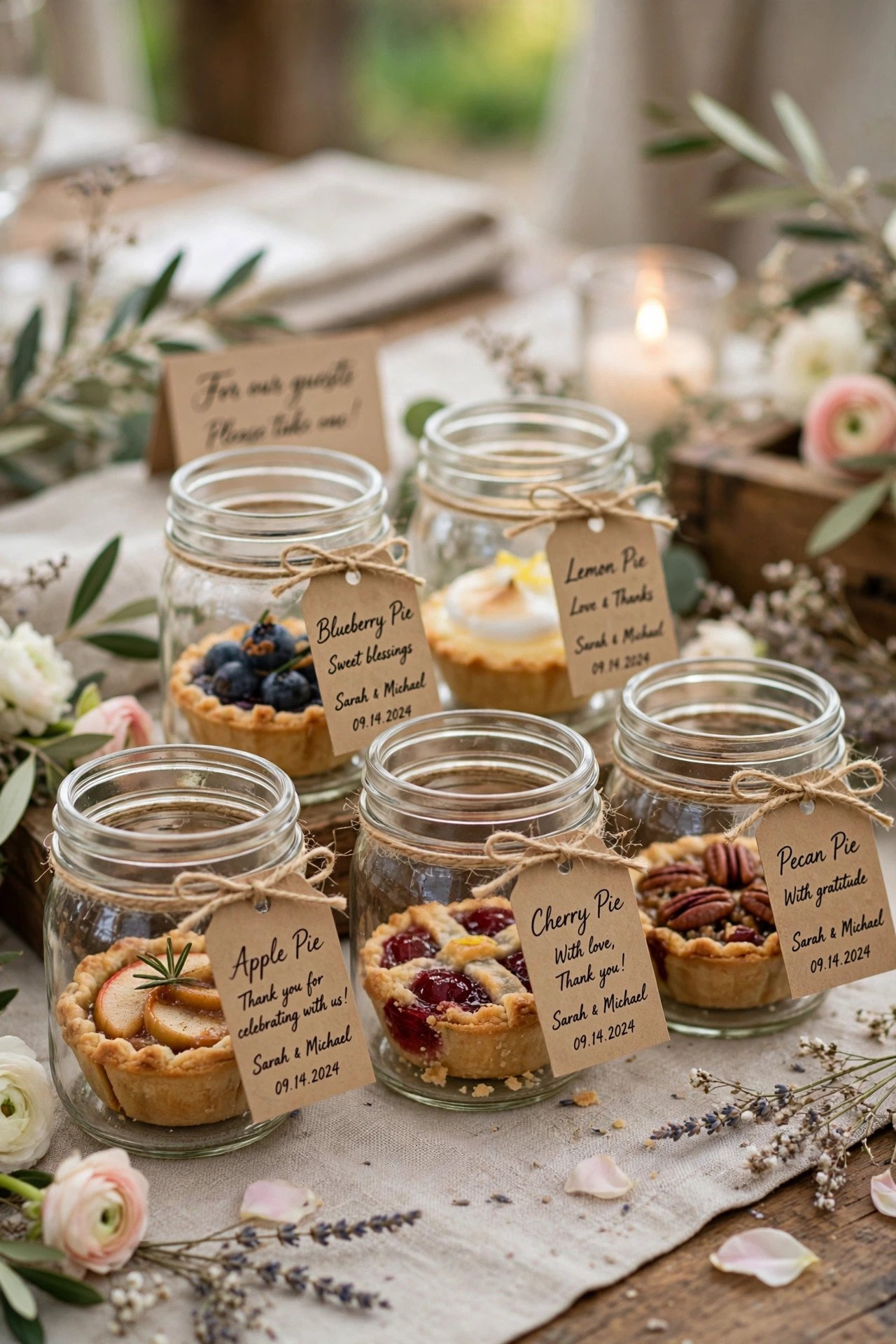 Mini pies in jars for wedding guests