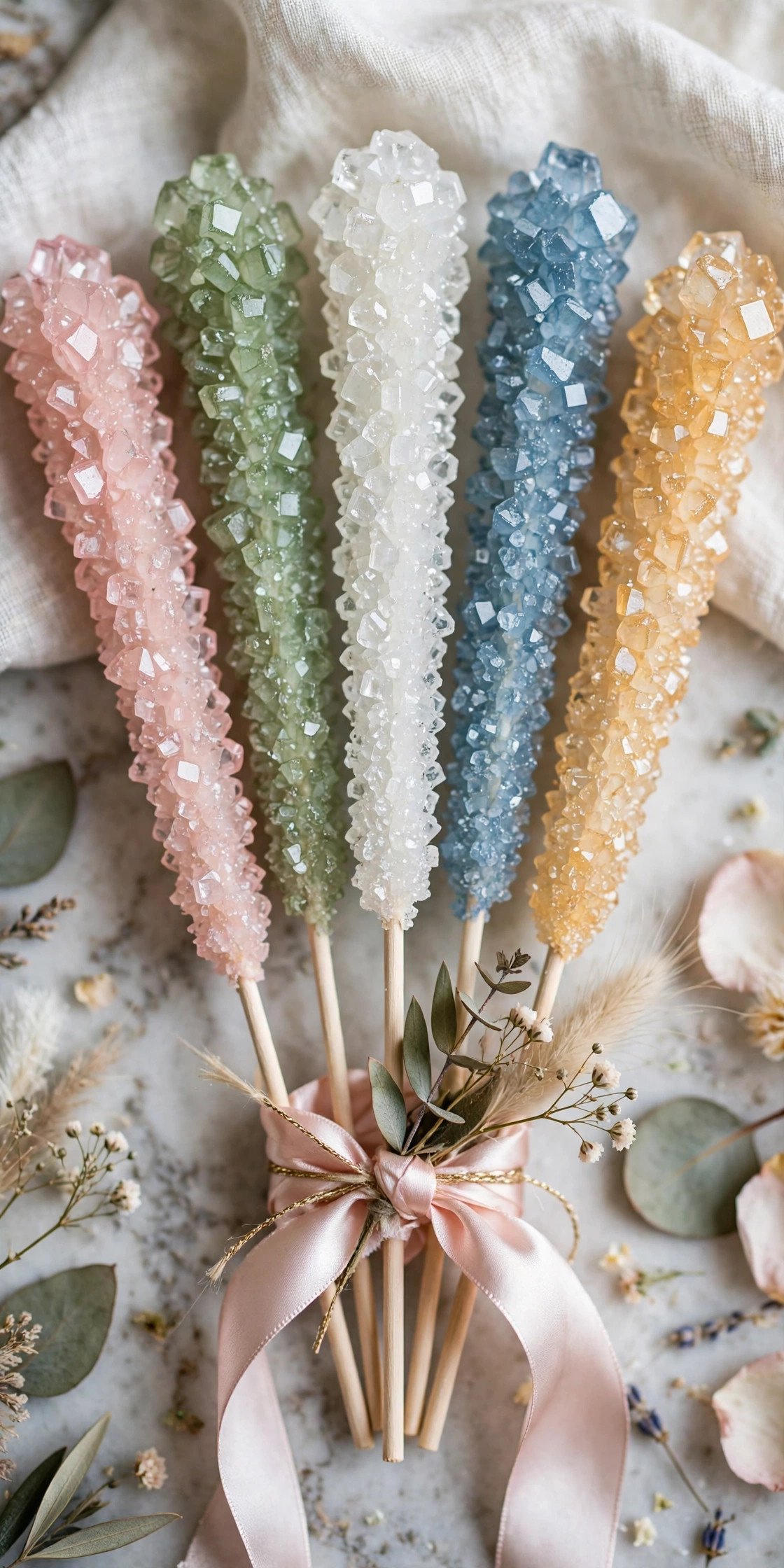Rock candy sticks in wedding colors