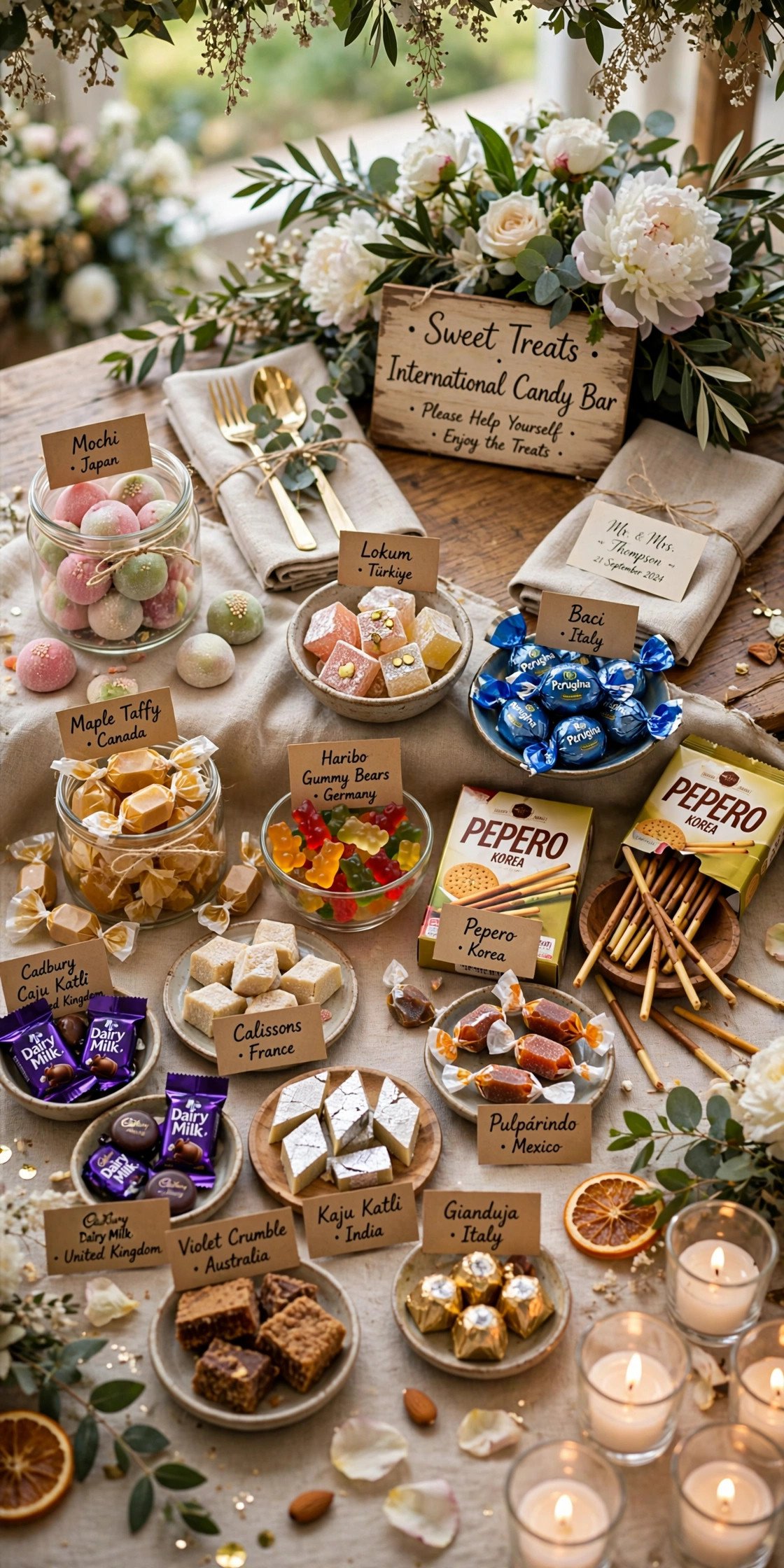 International candy assortment at a wedding
