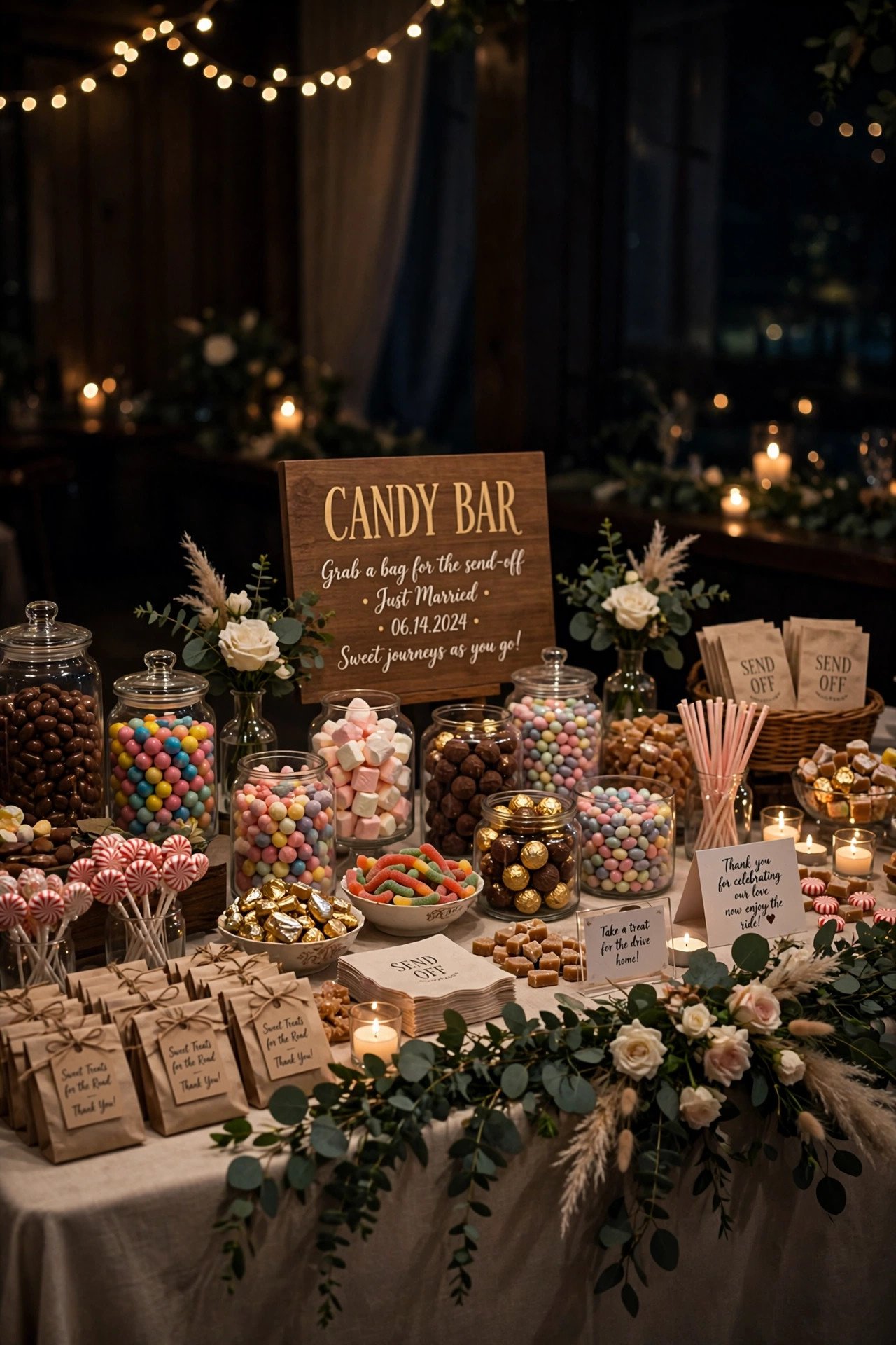 Late-night candy buffet for wedding send-off