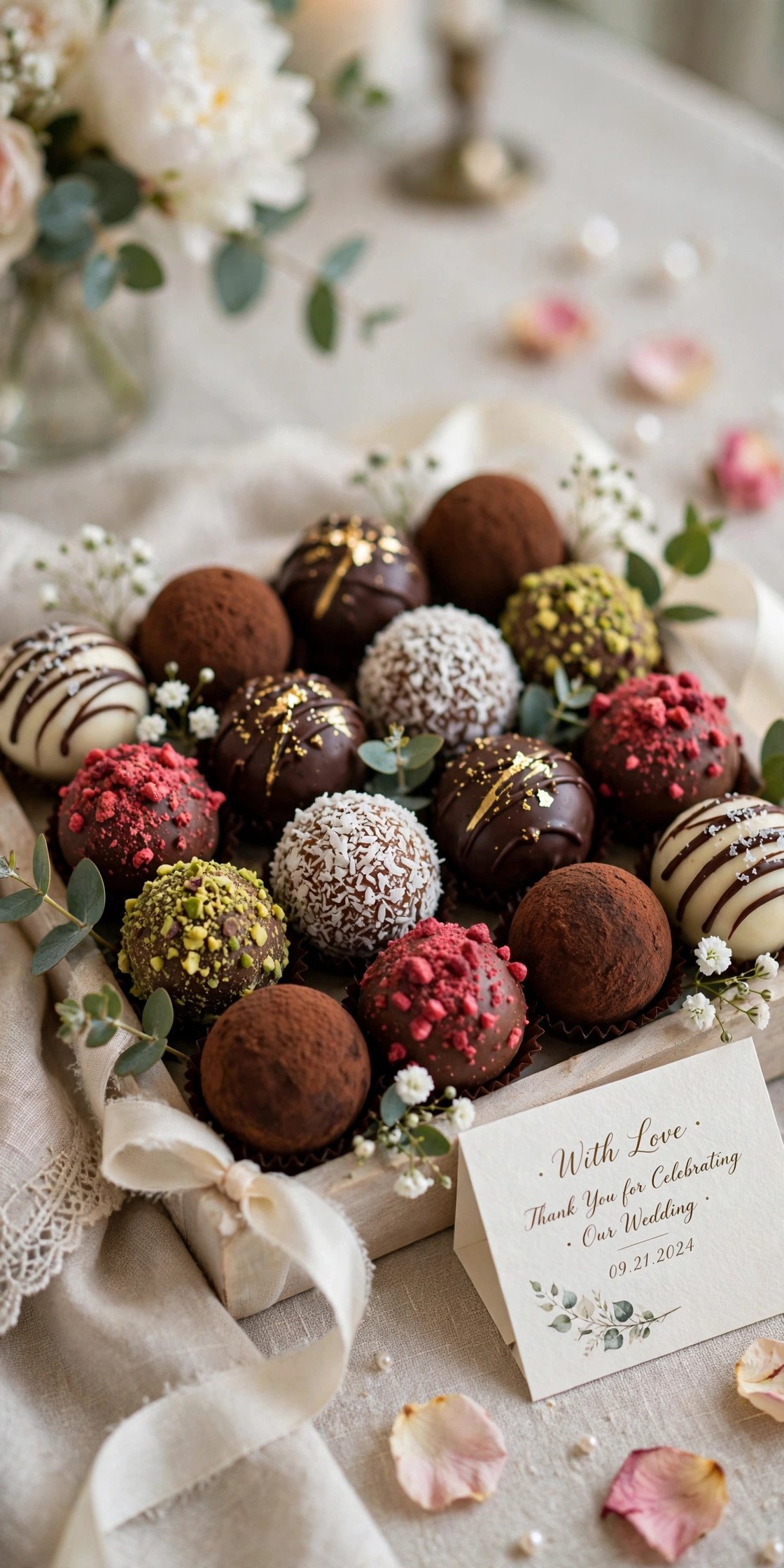 Chocolate truffle assortment at a wedding