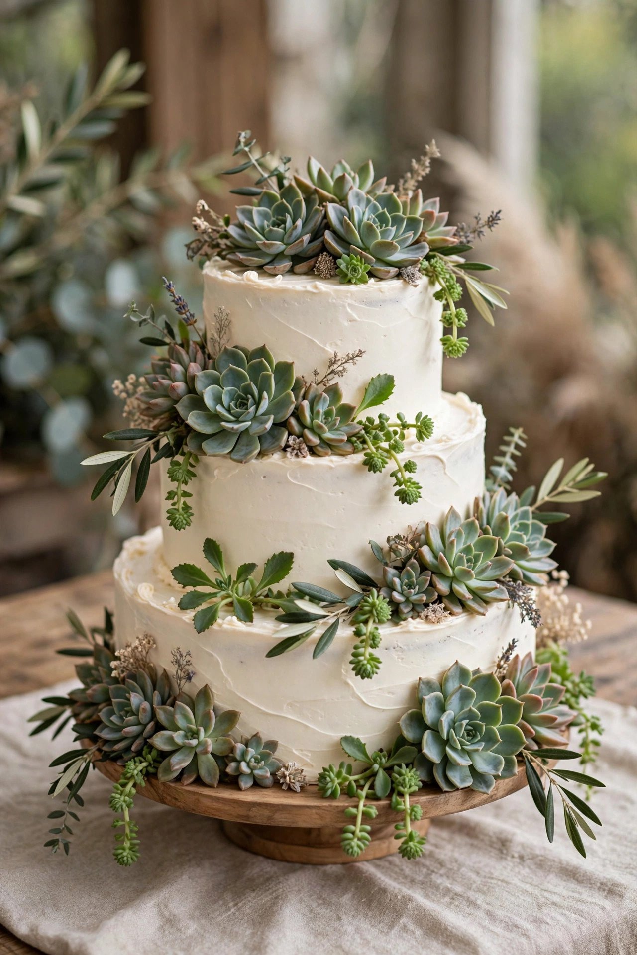 Wedding cake decorated with succulents