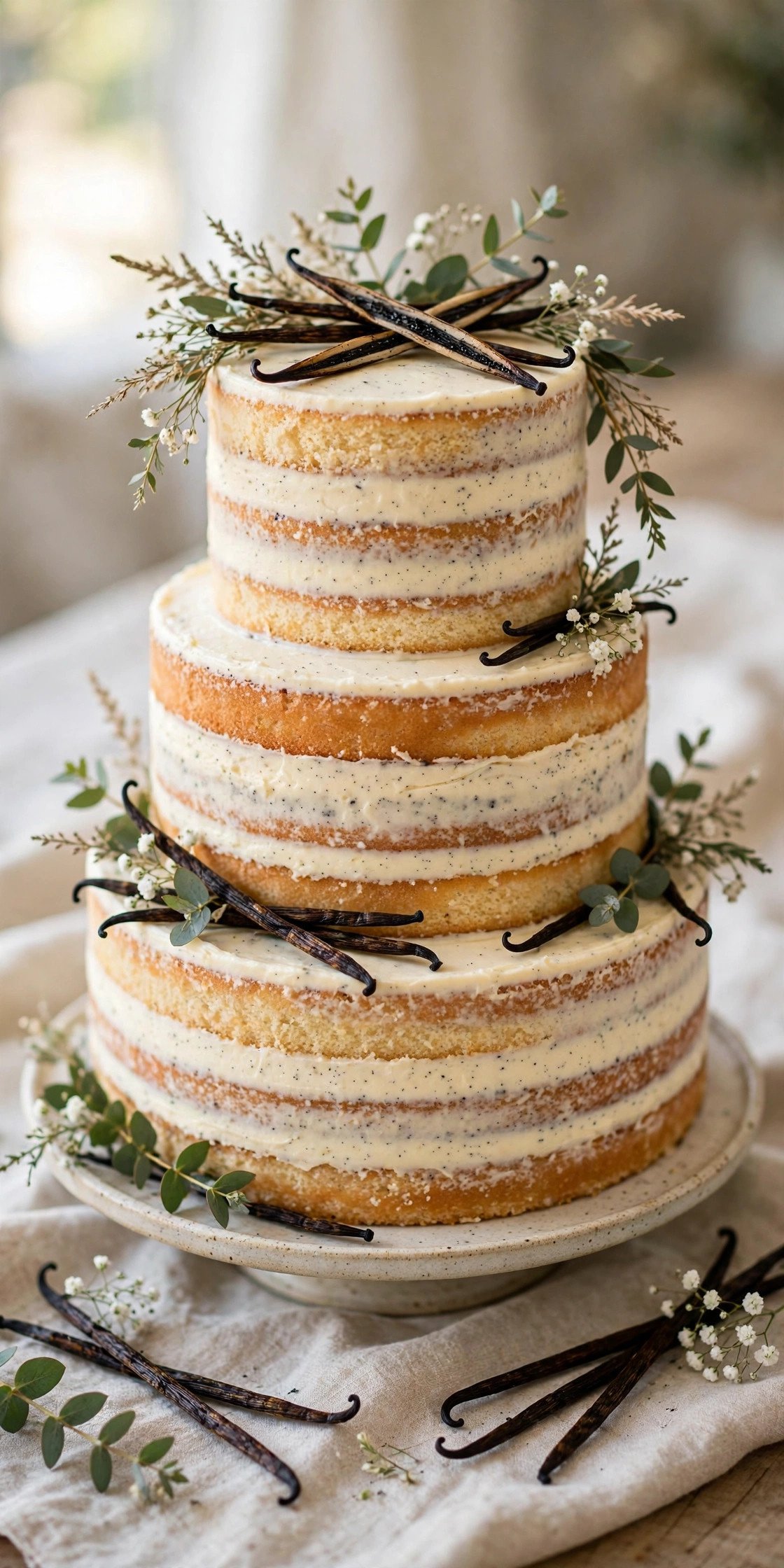 Naked vanilla bean wedding cake