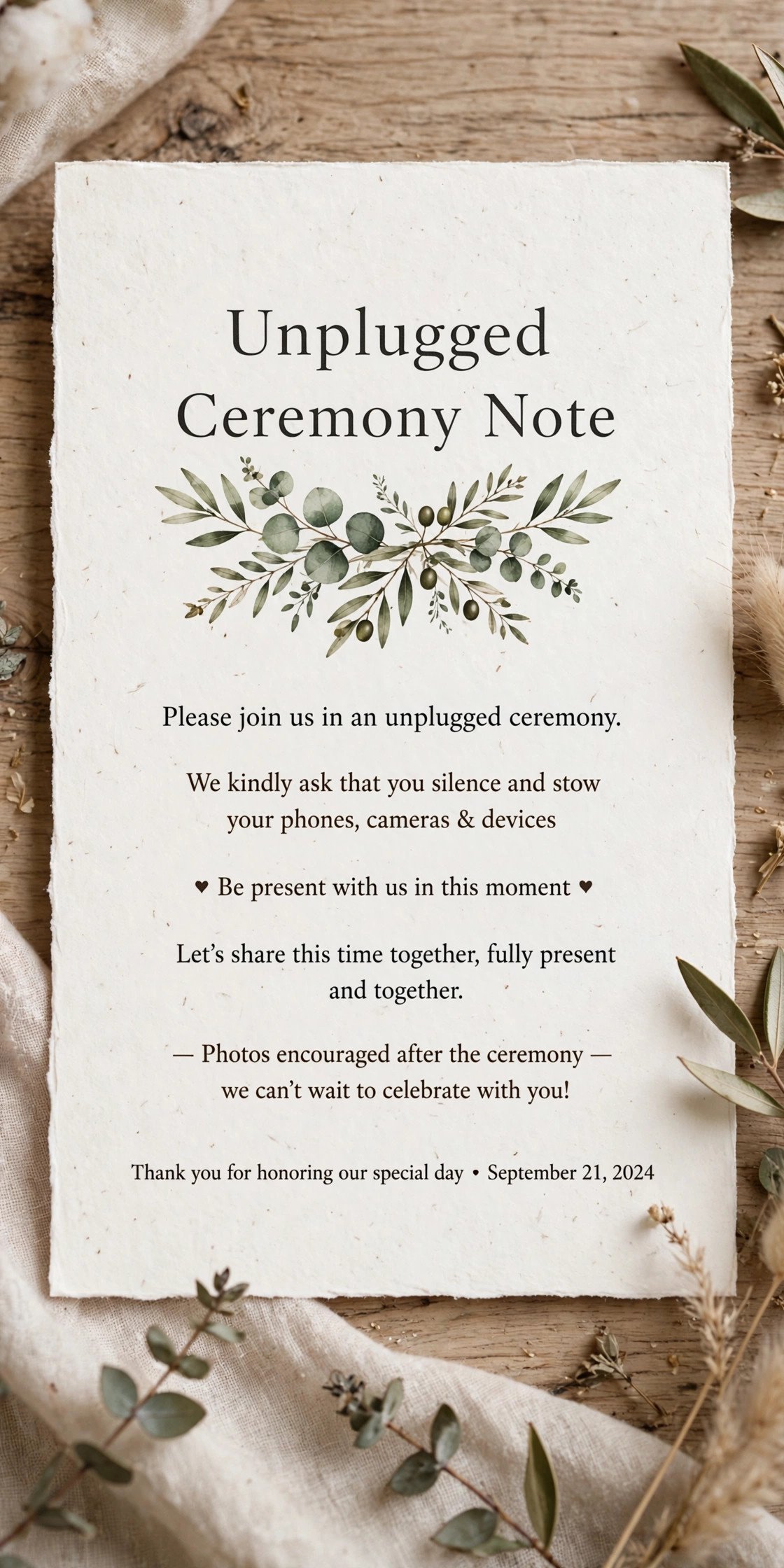 Unplugged Ceremony Note
