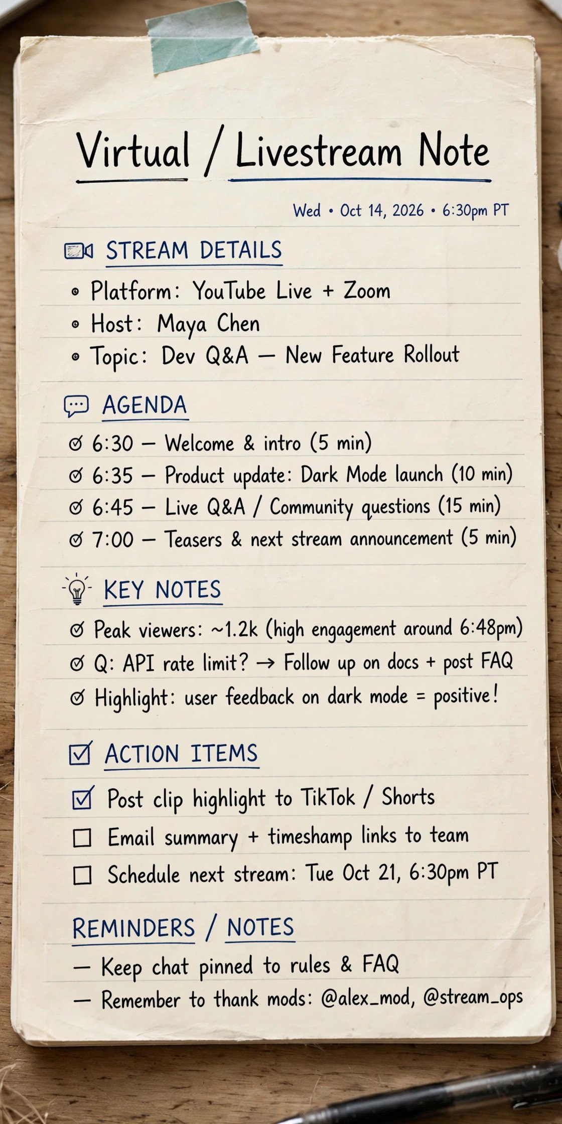 Virtual/Livestream Note