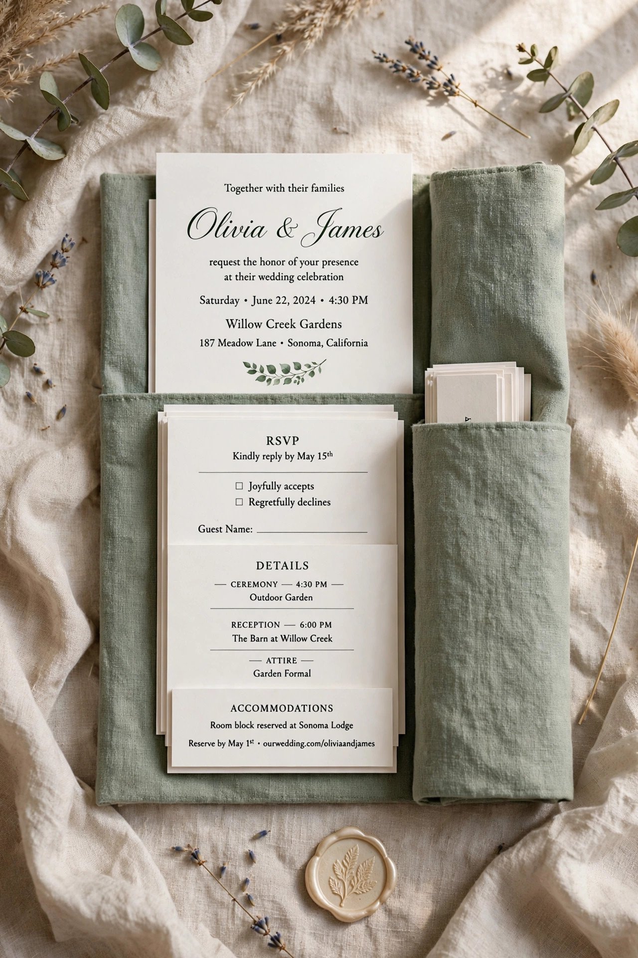 Pocketfold wedding invitation holding enclosure cards