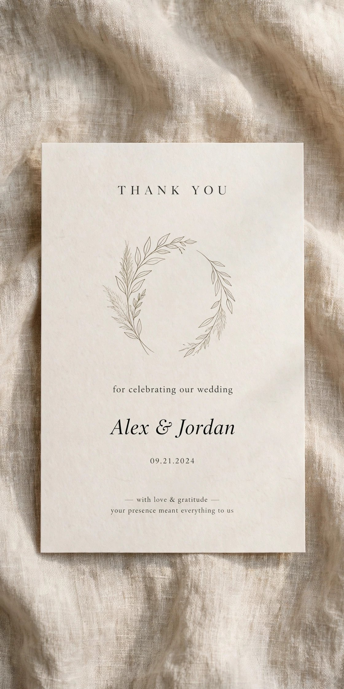 Minimalist flat wedding thank you card