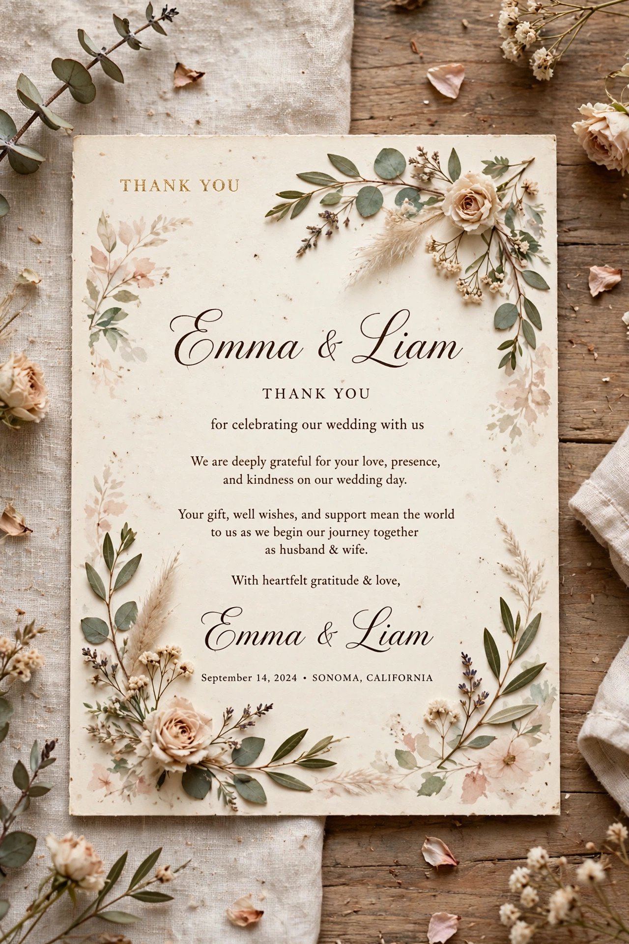 Postcard style wedding thank you card