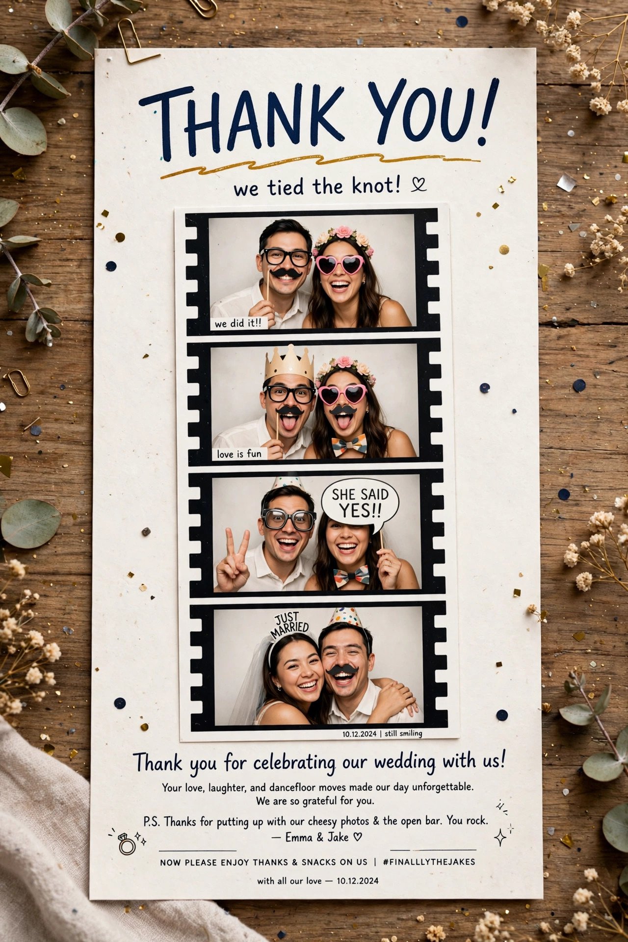 Funny photo booth wedding thank you card