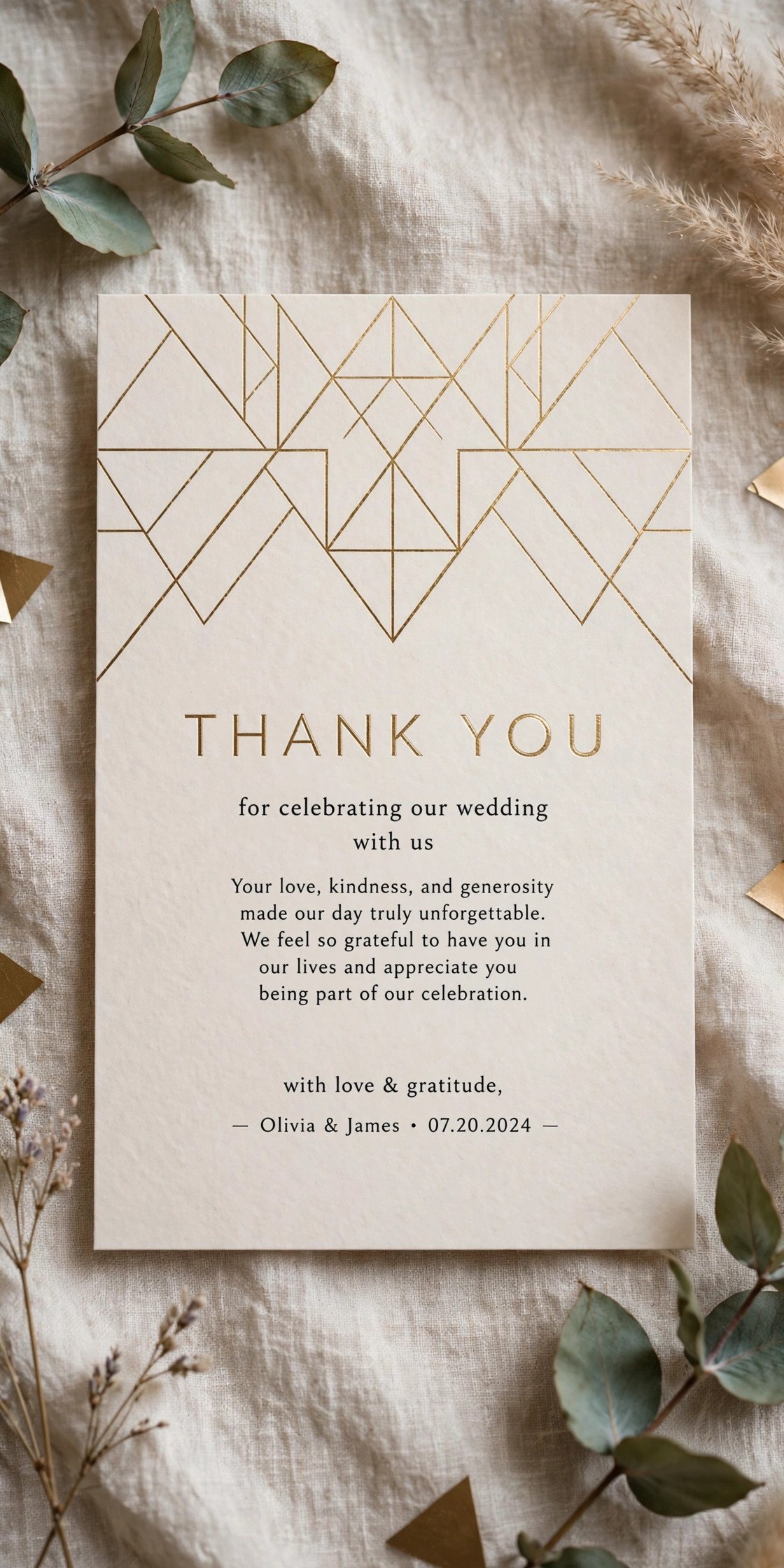 Modern geometric wedding thank you card design
