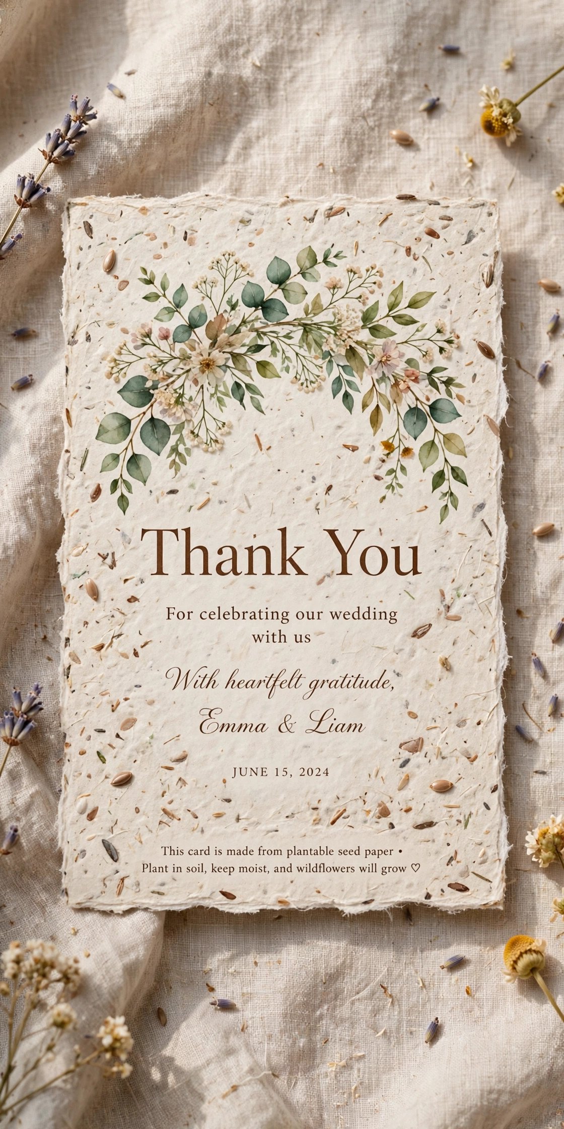 Plantable seed paper wedding thank you card