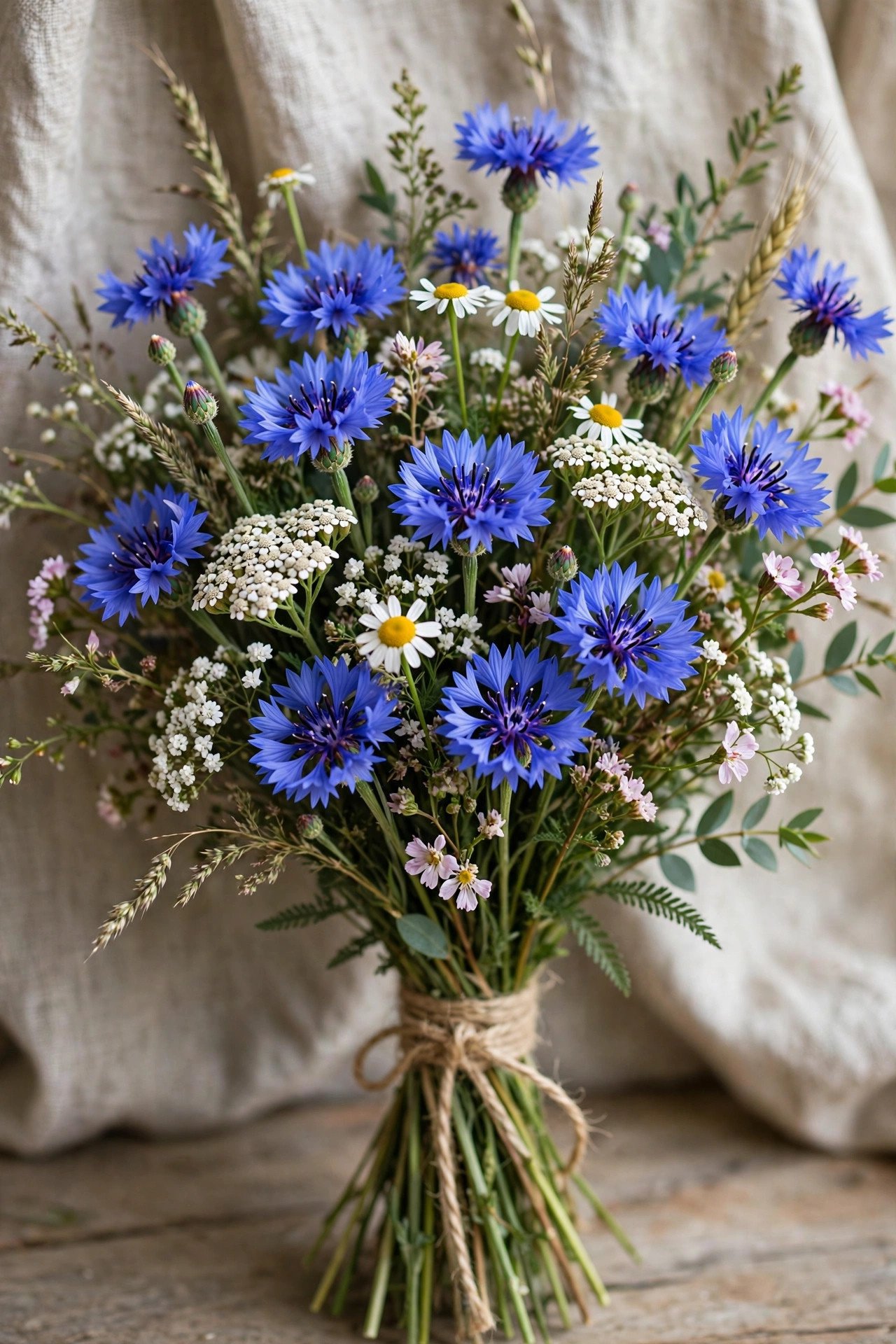 Wildflower bouquet with blue cornflowers