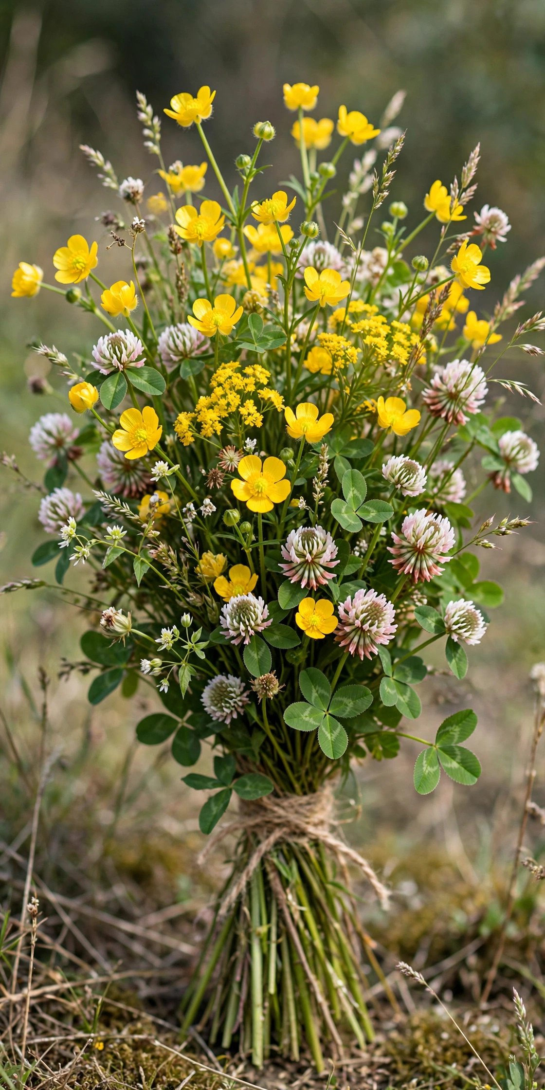 Wildflower bouquet with buttercups and clover