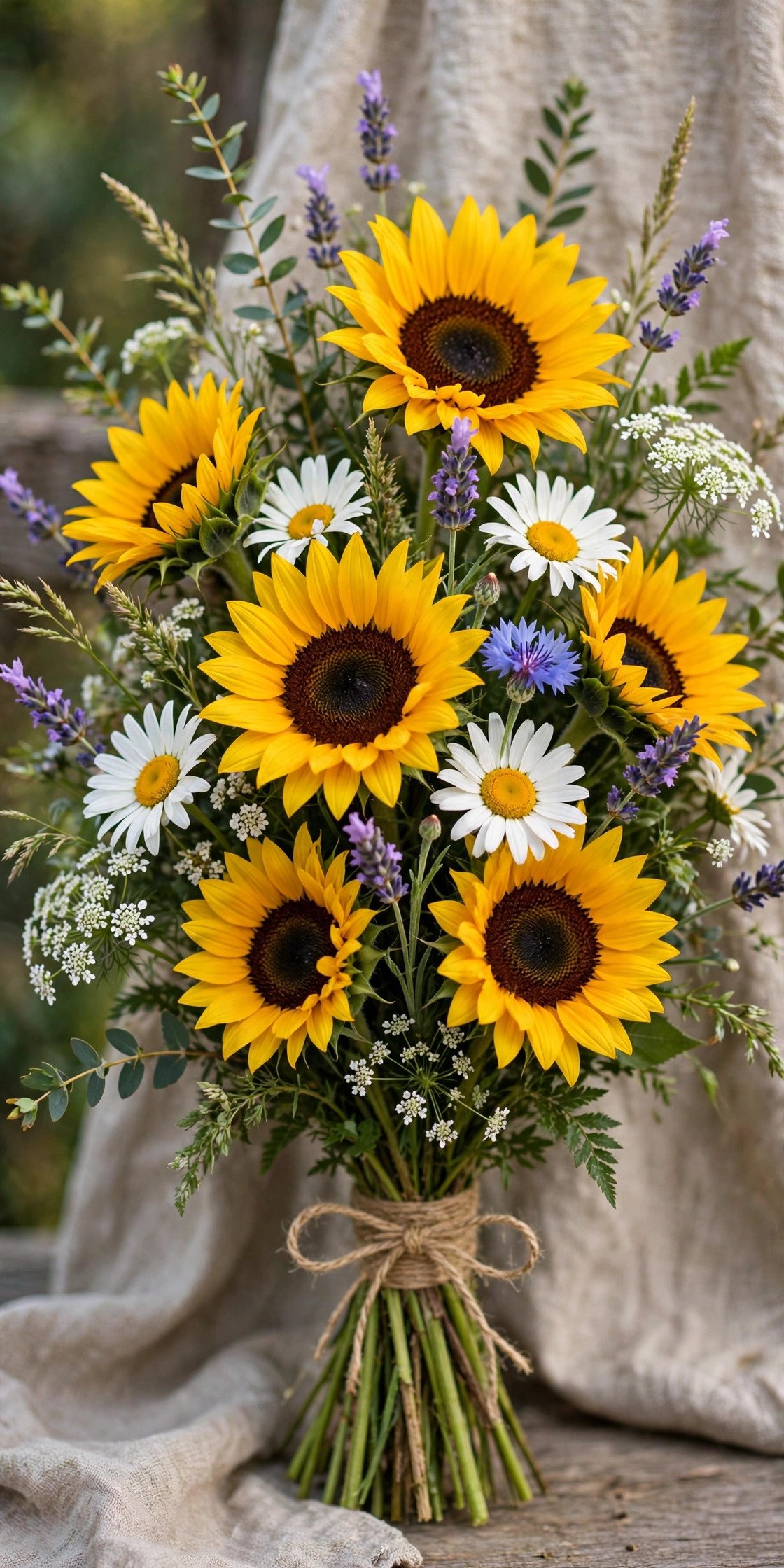 Wildflower bouquet with sunflowers and daisies