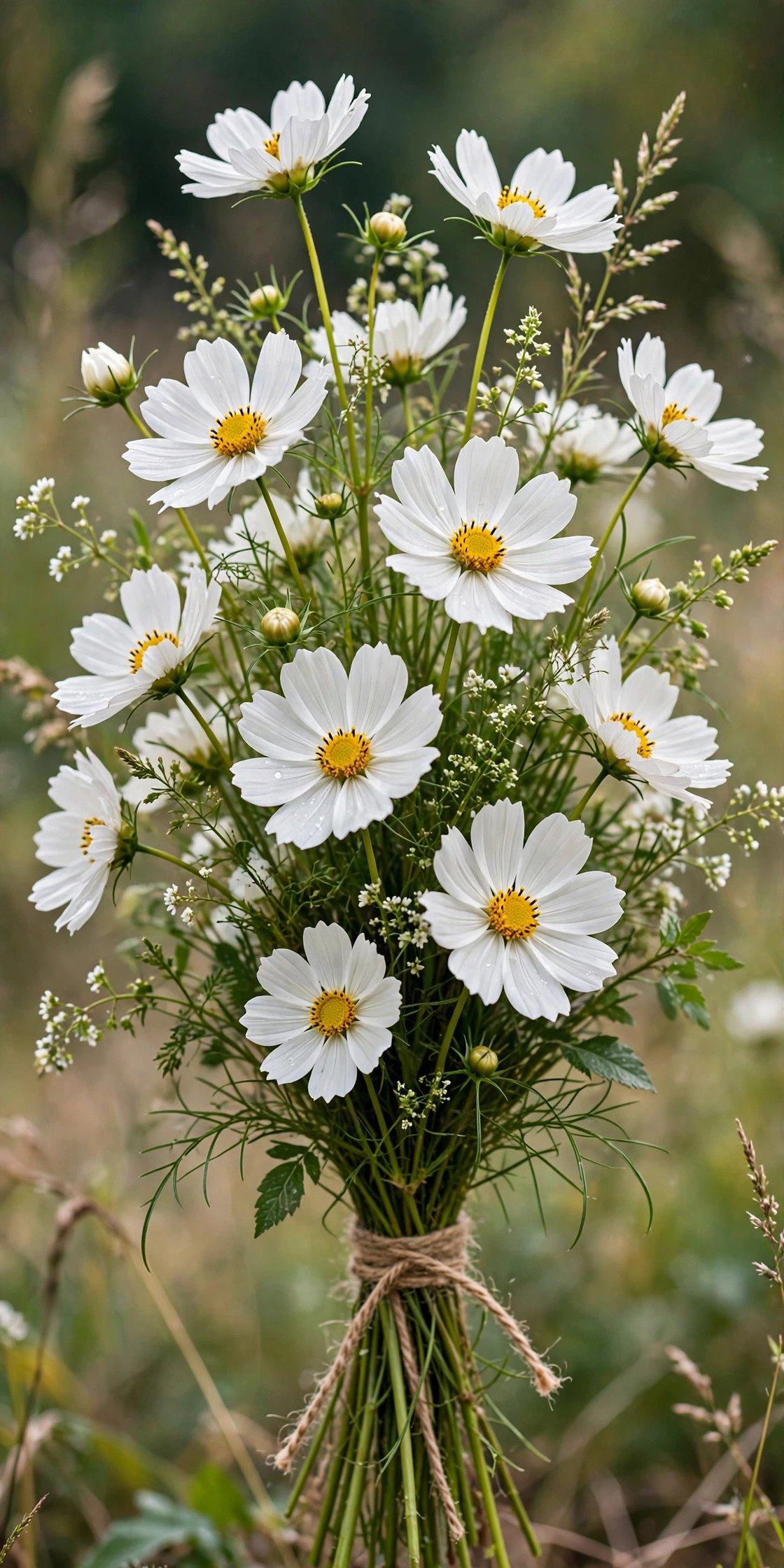 All-white cosmos wildflower bouquet