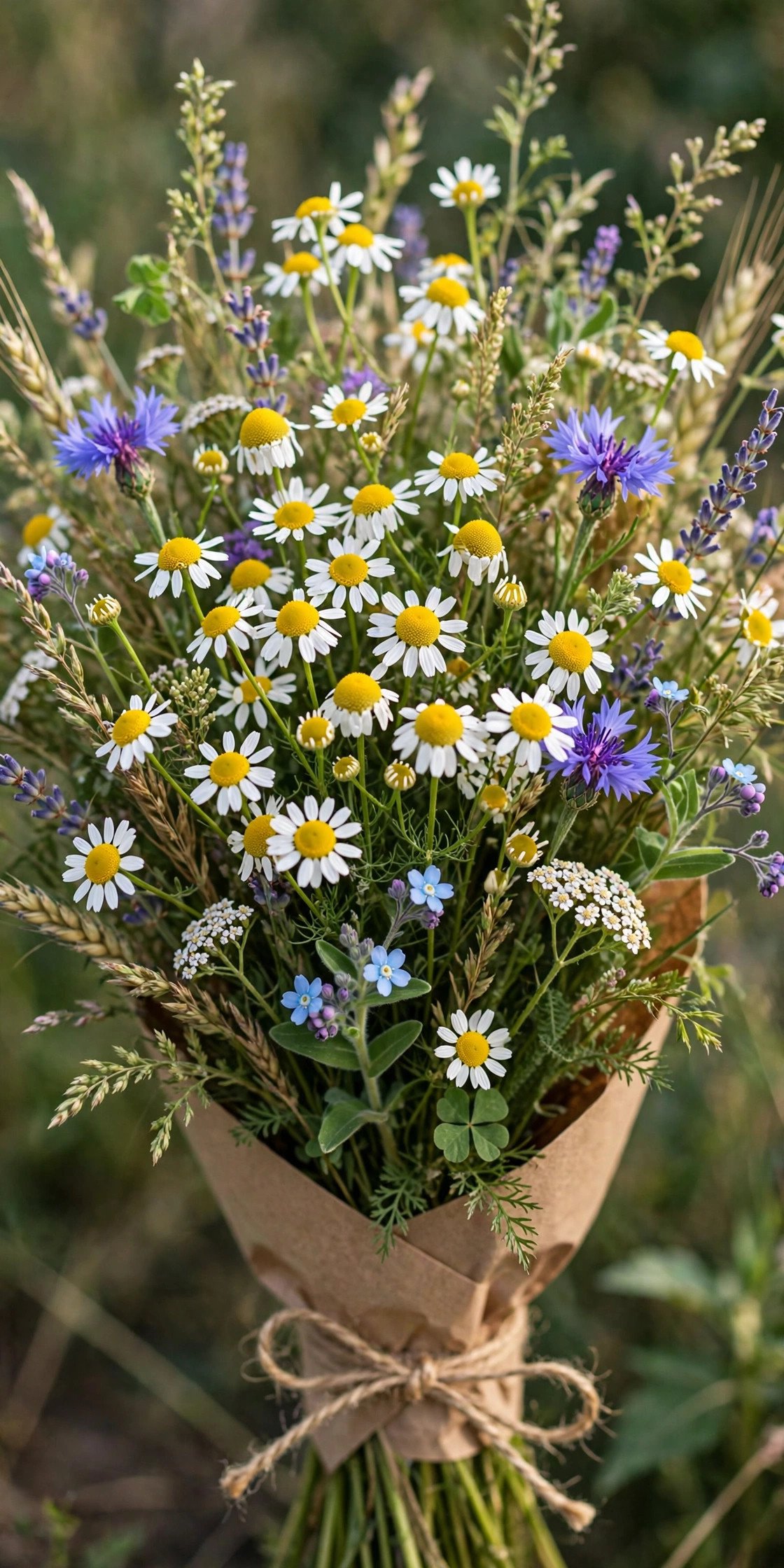 Wildflower bouquet with chamomile flowers