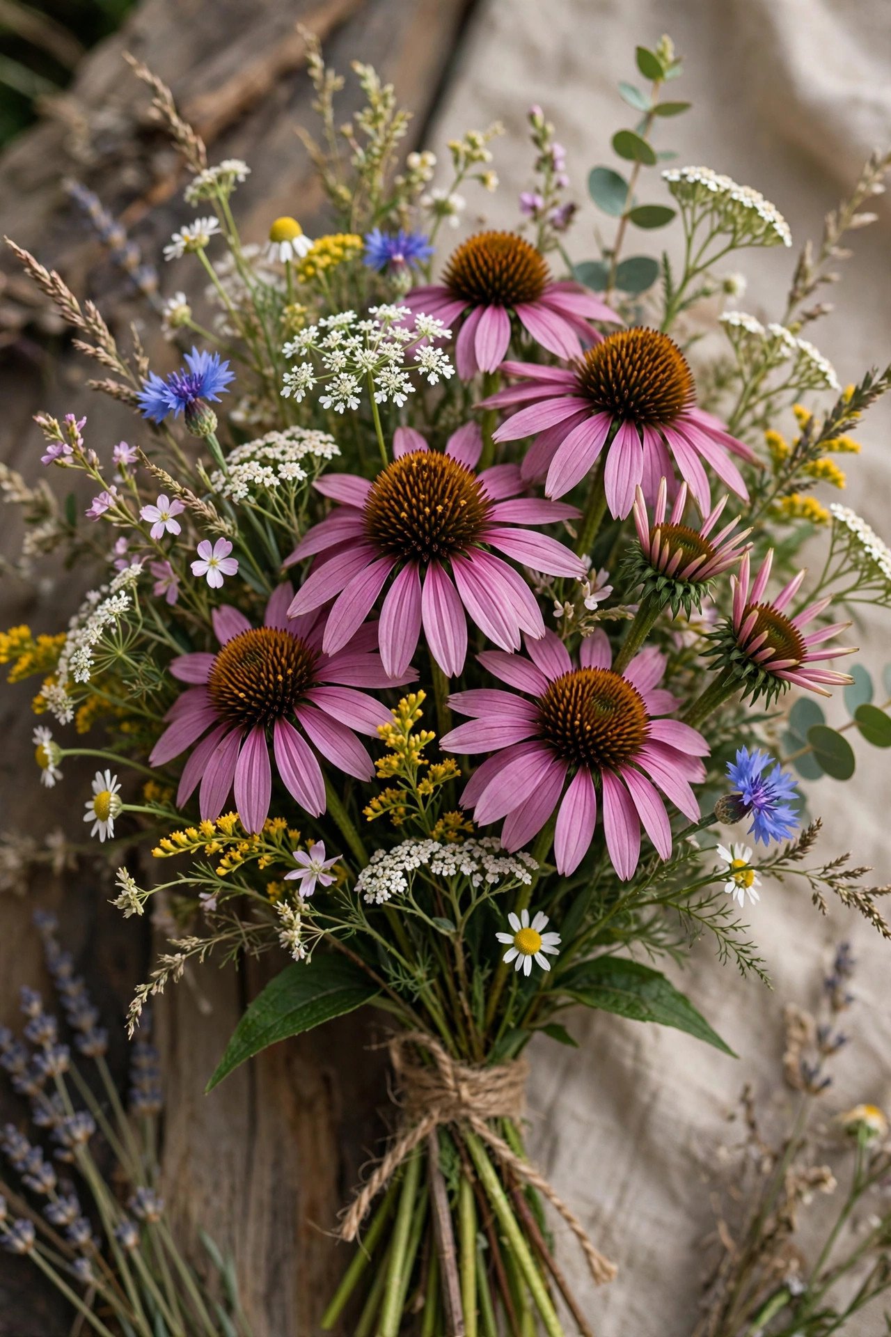 Wildflower bouquet with purple coneflowers