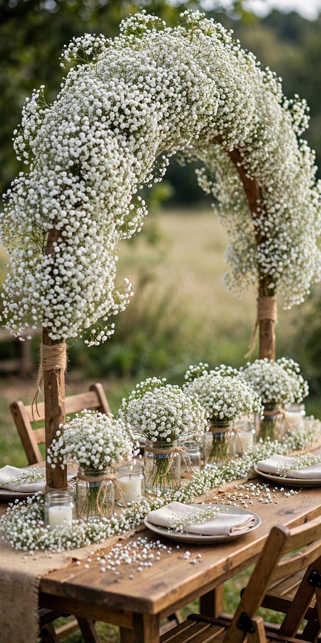 Budget wedding decor made entirely of affordable baby's breath flowers
