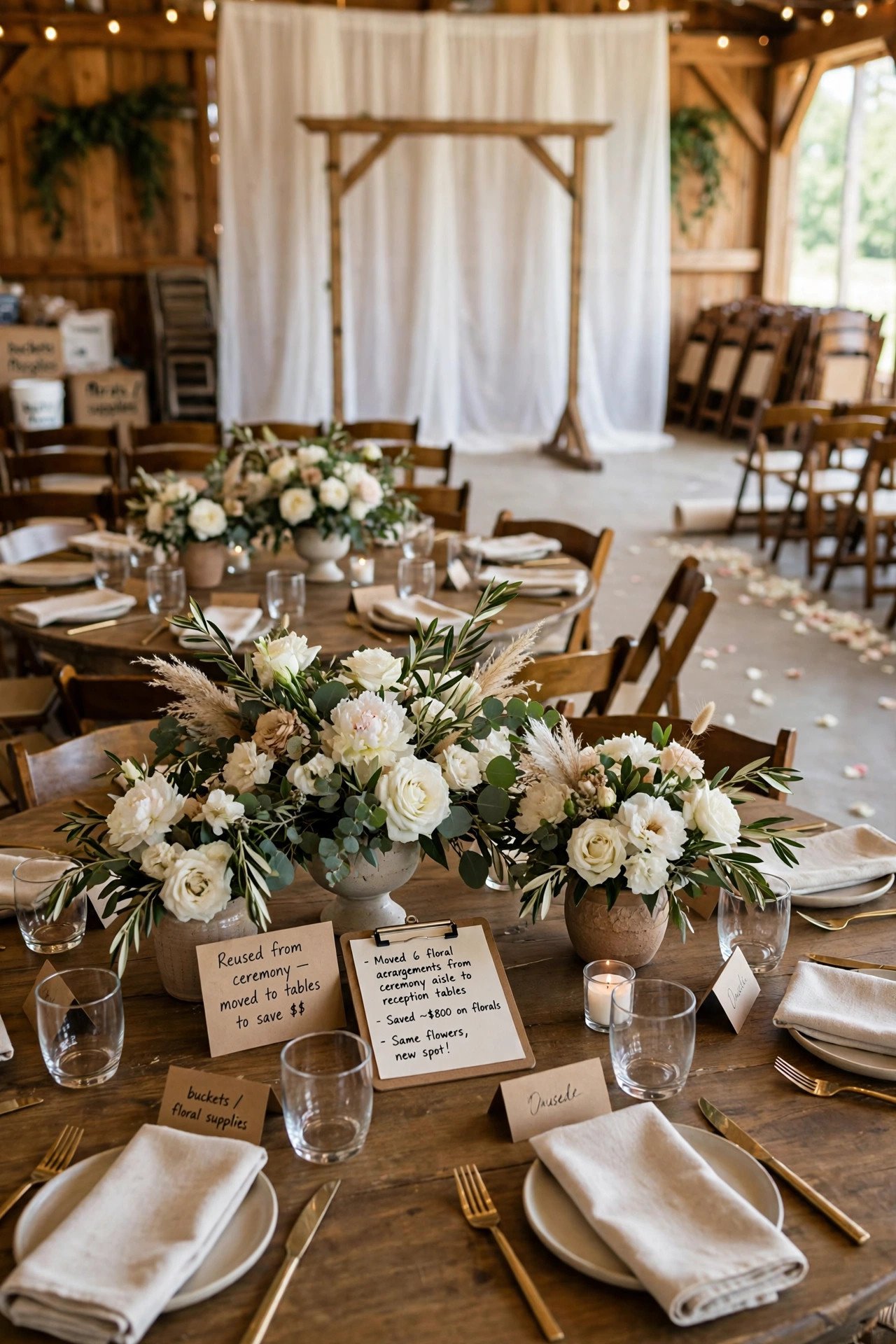 Ceremony flower arrangements moved to reception tables to save money