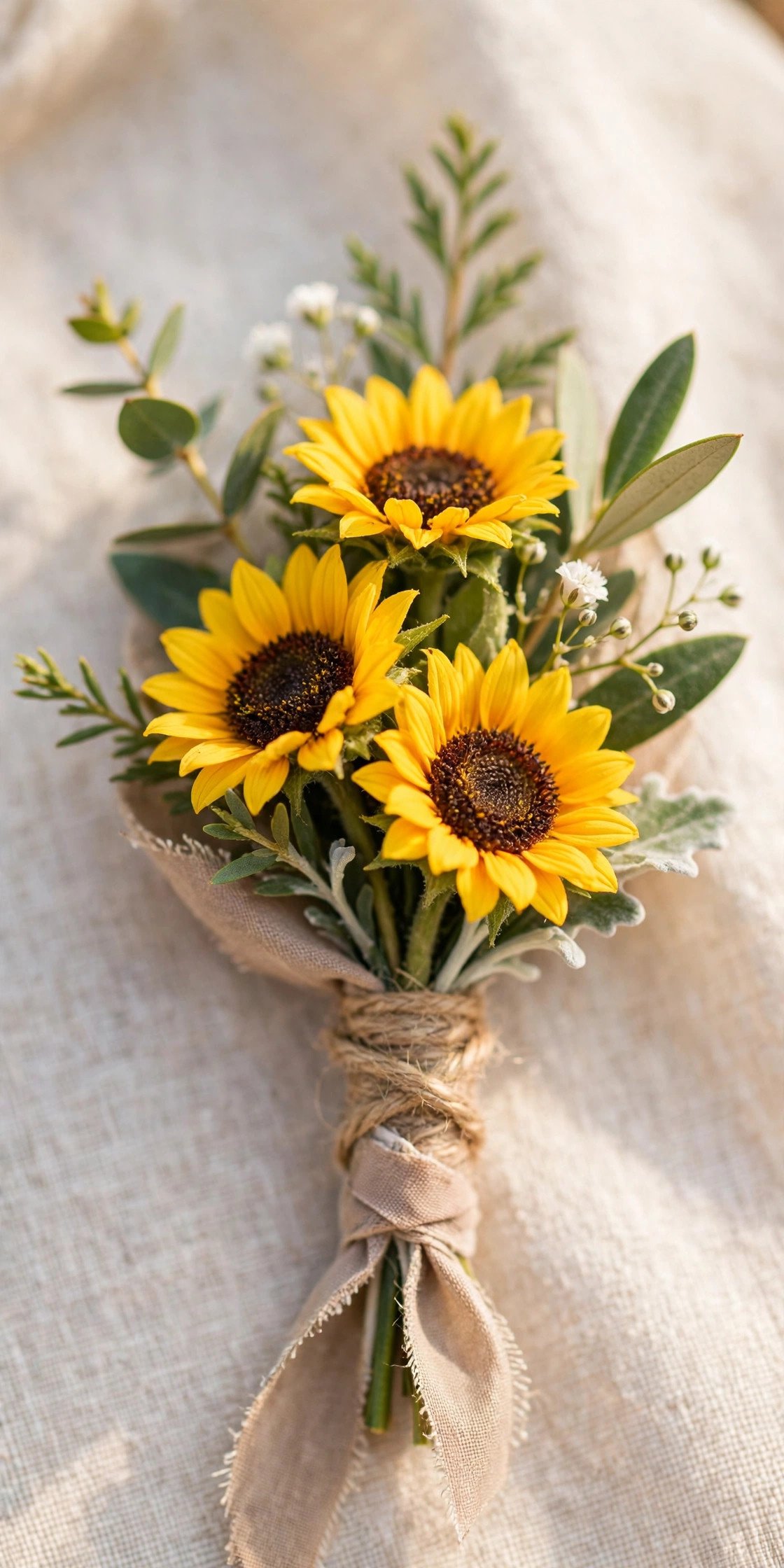 Cheerful mini sunflower wedding boutonniere
