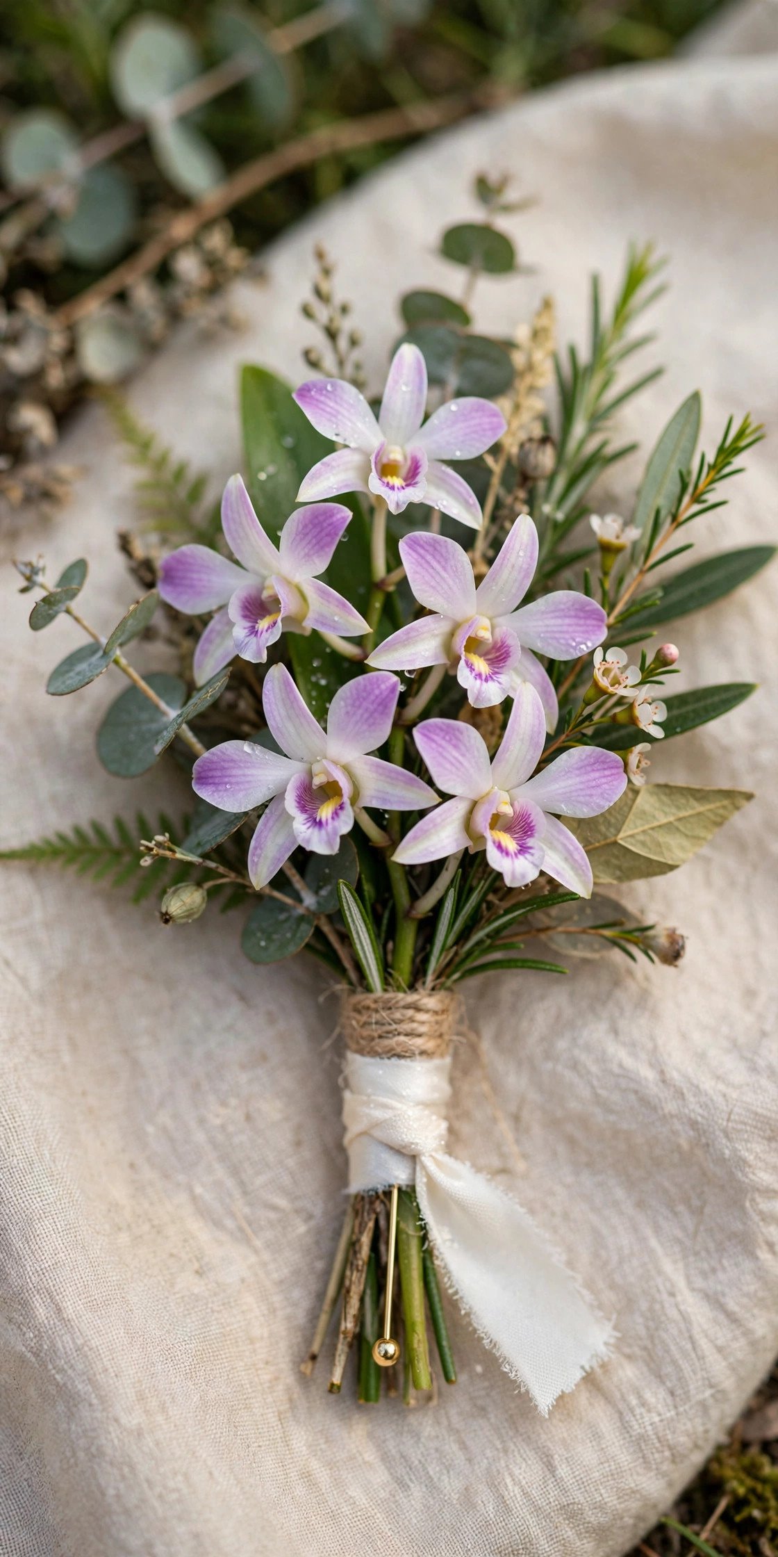 Exotic dendrobium orchid wedding boutonniere