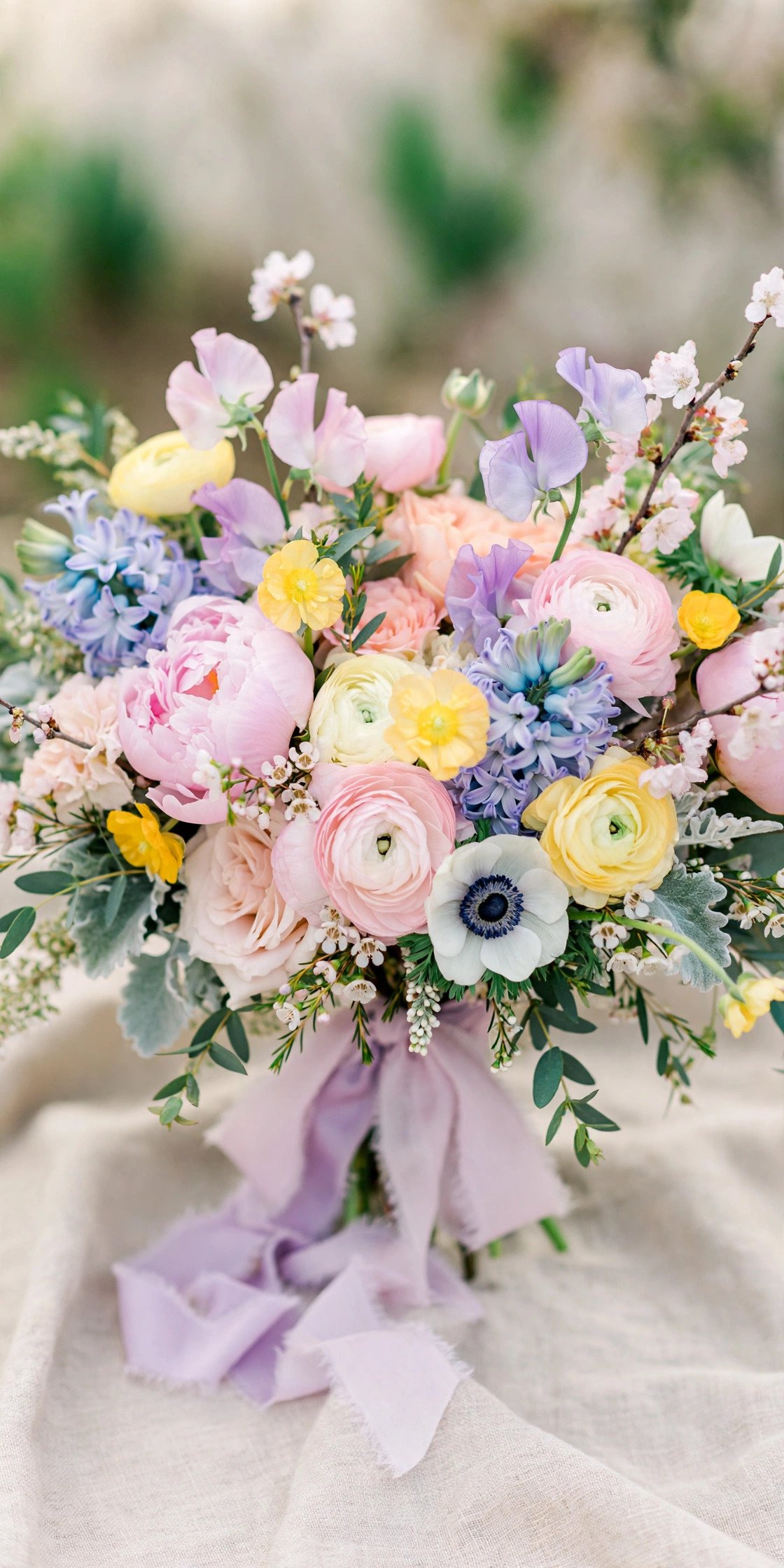 Pastel rainbow mixed spring bridal bouquet