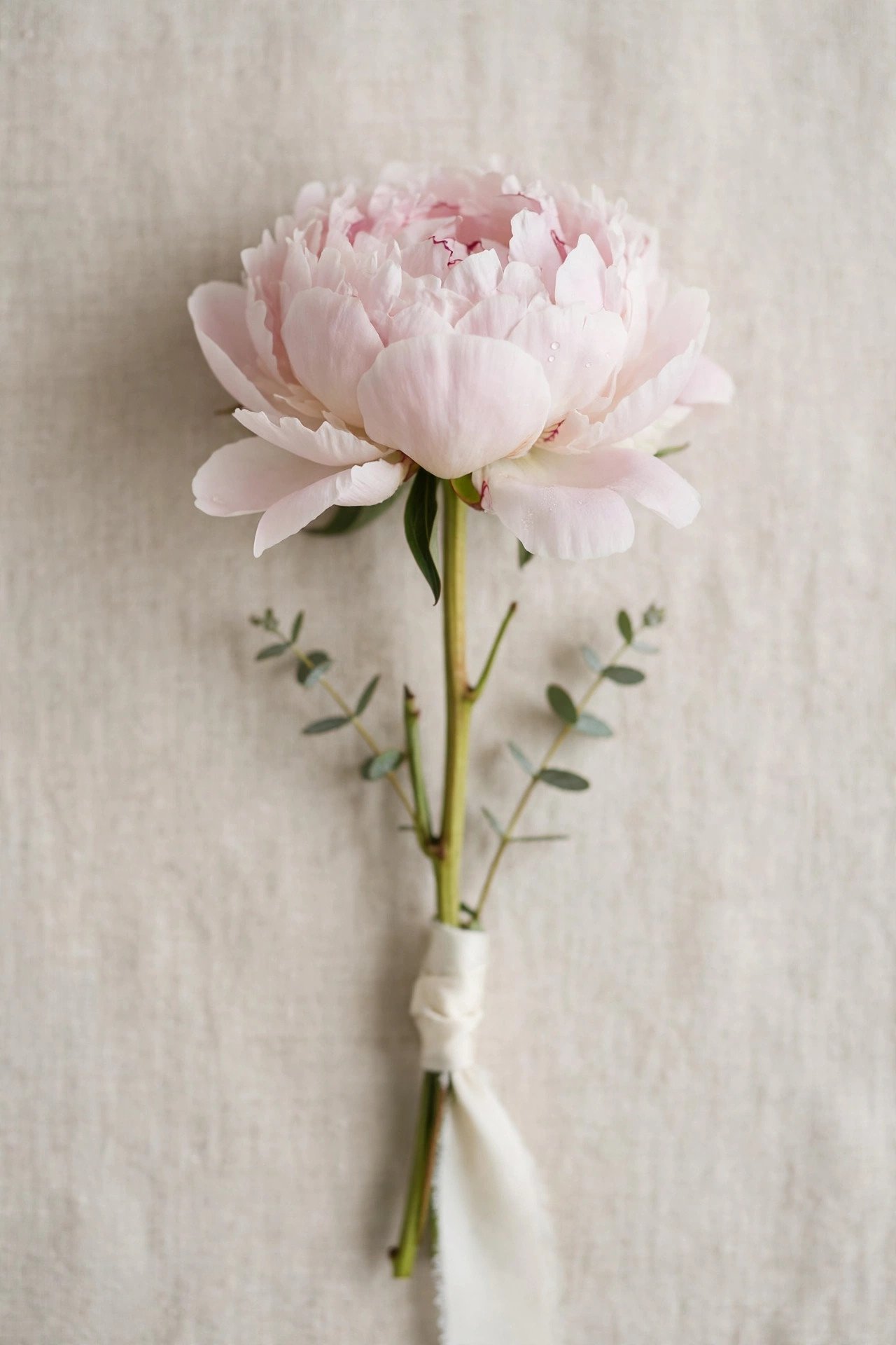 Minimalist single peony bridal bouquet stem