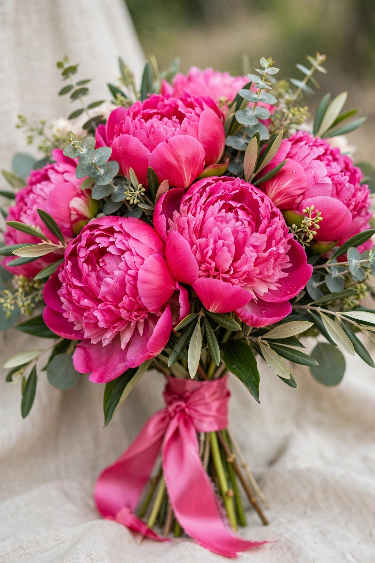 Bold hot pink peony bridal bouquet