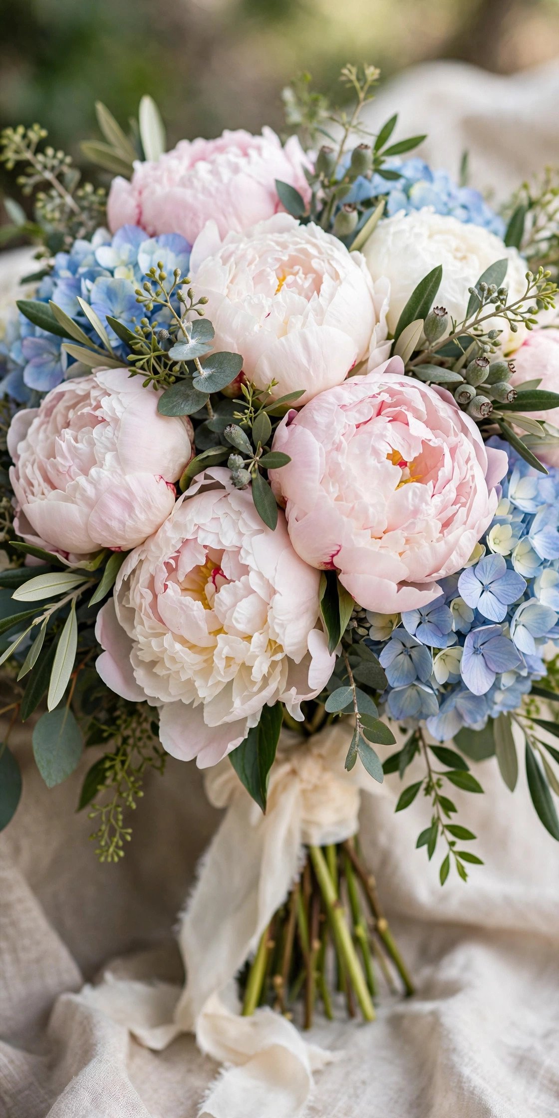 Full peony and hydrangea bridal bouquet