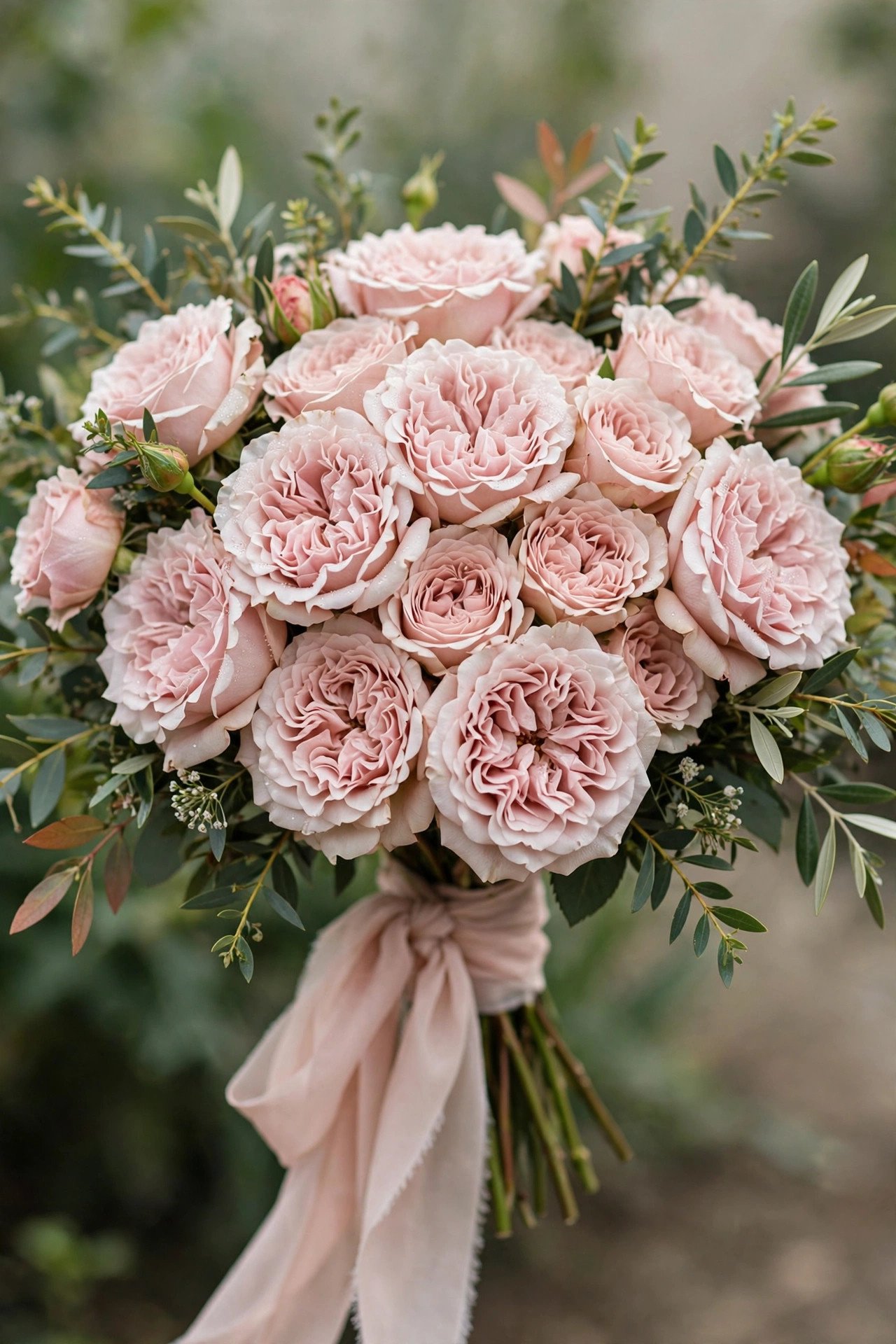 Blush garden rose bridal bouquet with ruffled petals