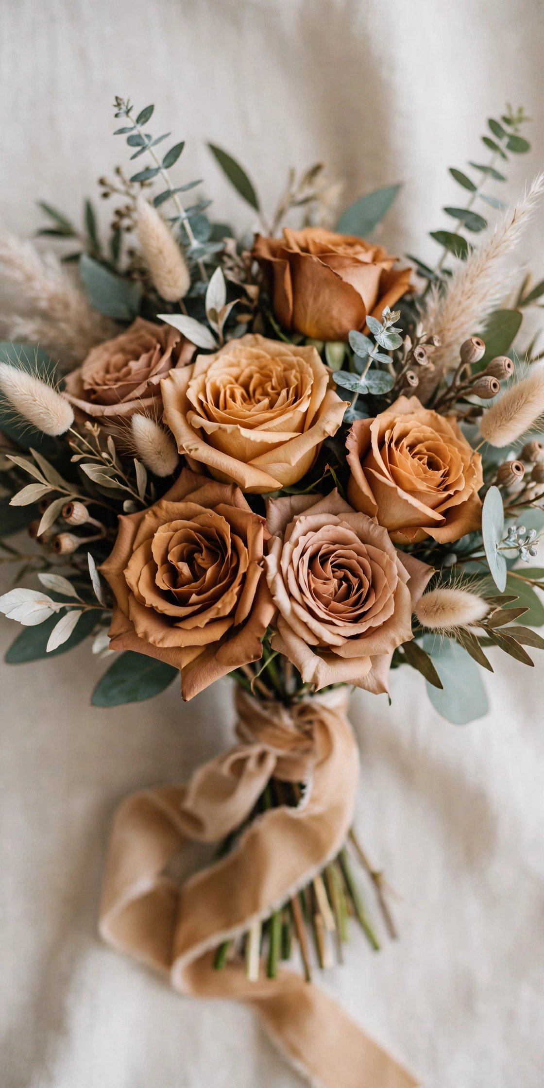 Modern toffee colored rose bridal bouquet