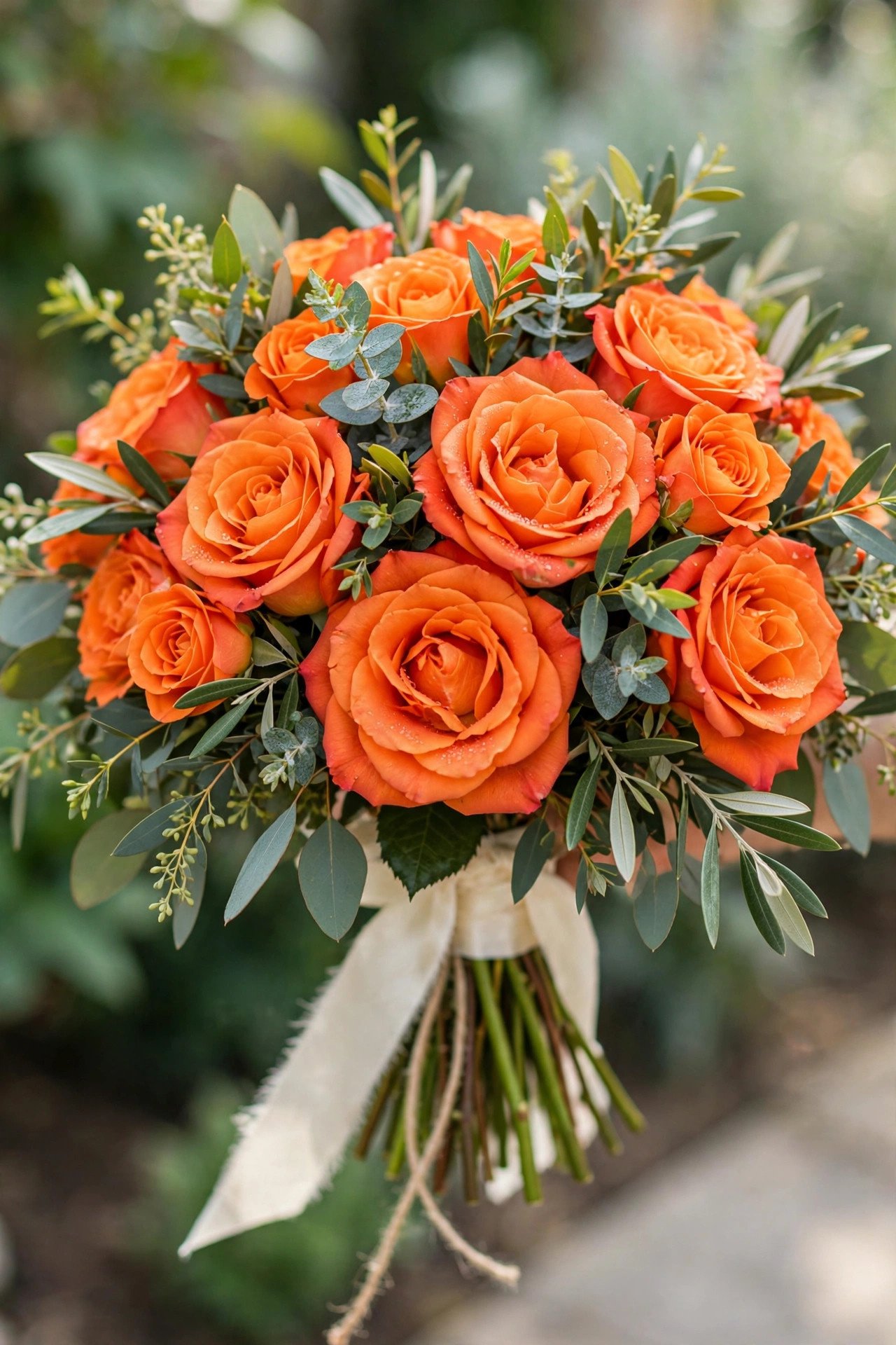 Vibrant orange rose bridal bouquet