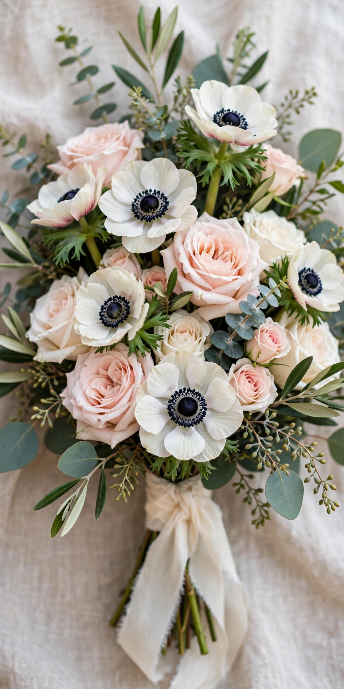 Modern rose and anemone bridal bouquet
