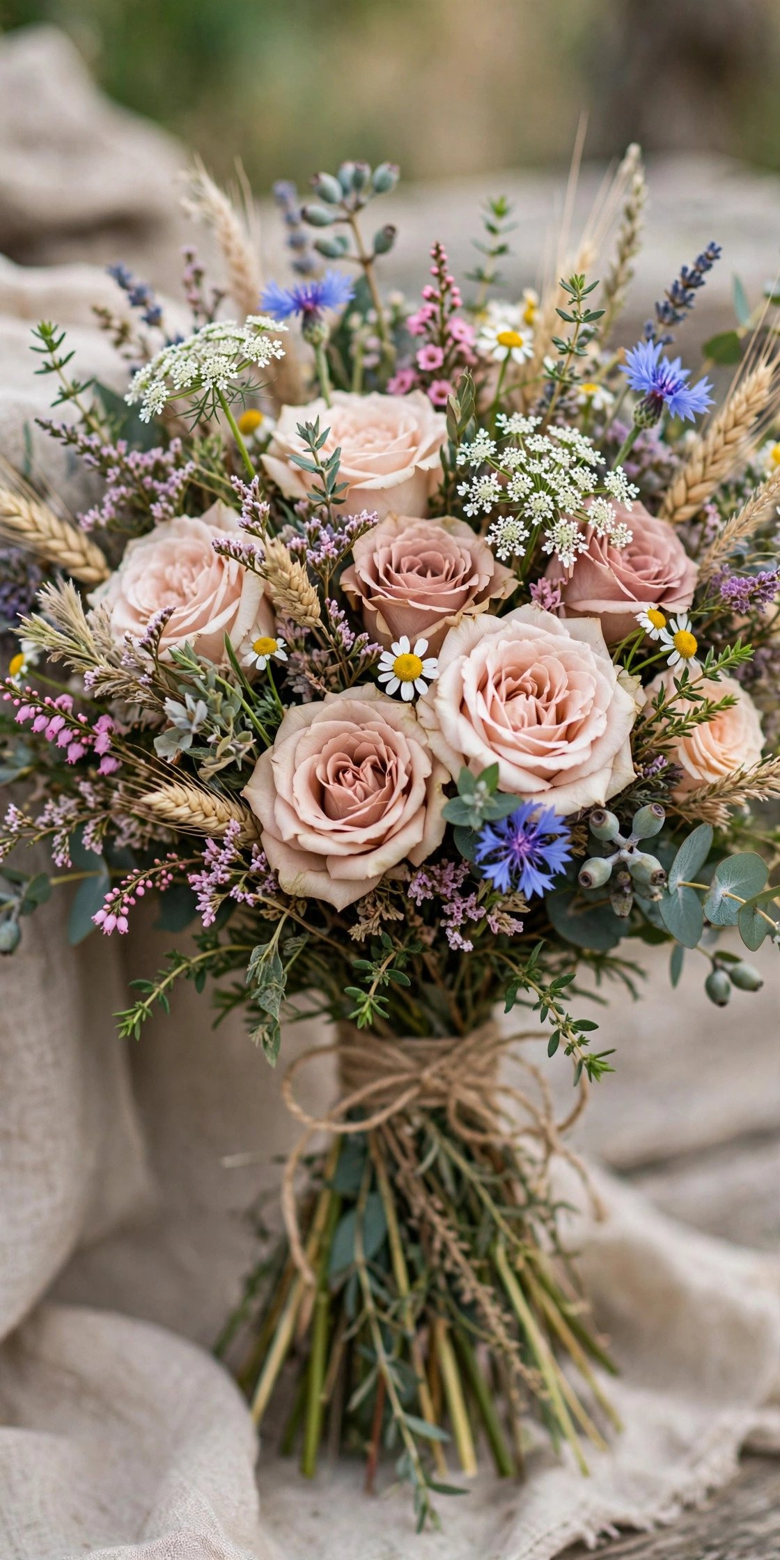 Rustic rose and wildflower bridal bouquet
