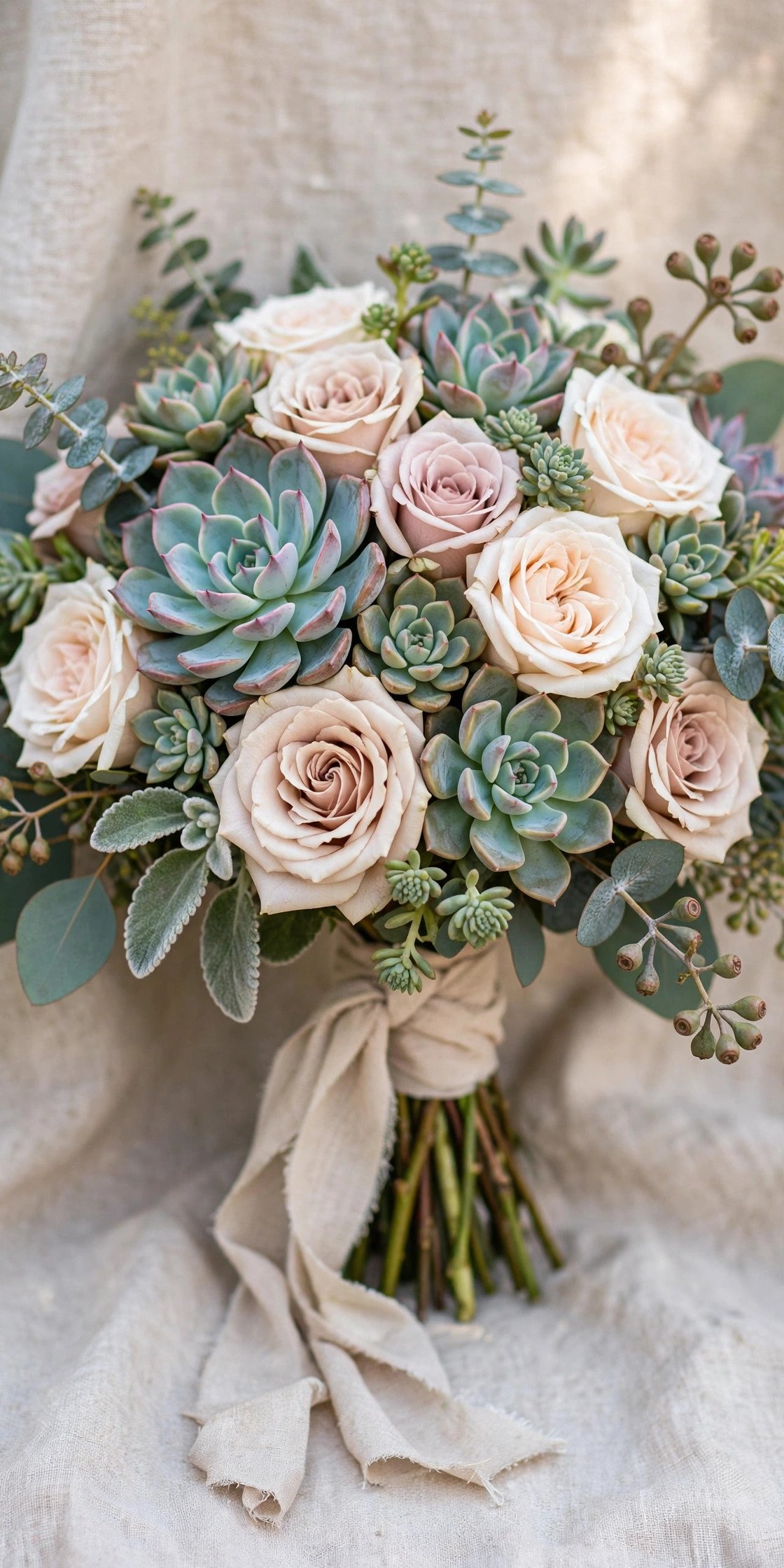 Modern rose and succulent bridal bouquet