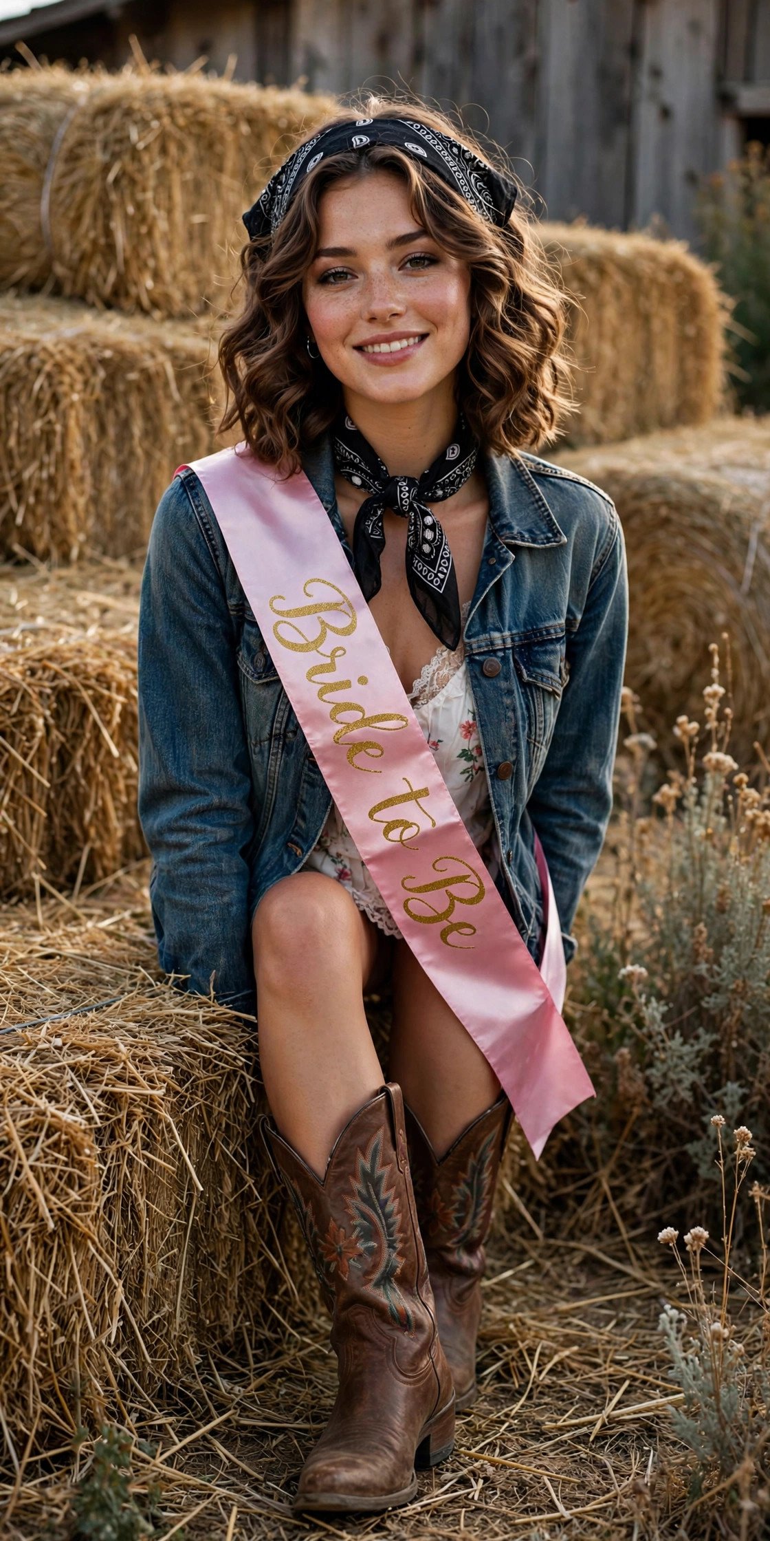 Western bachelorette with bandanas, boots and hay bales