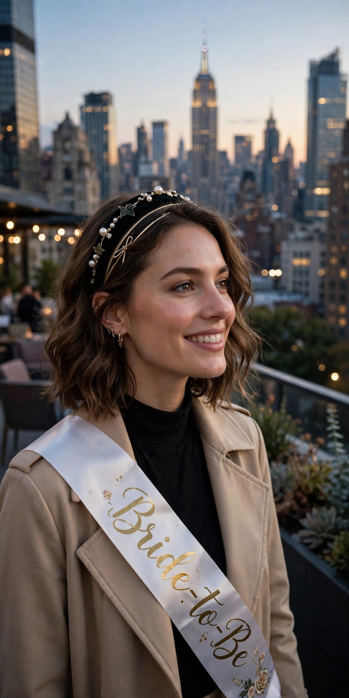Chic Manhattan-style bachelorette with headbands and city skyline